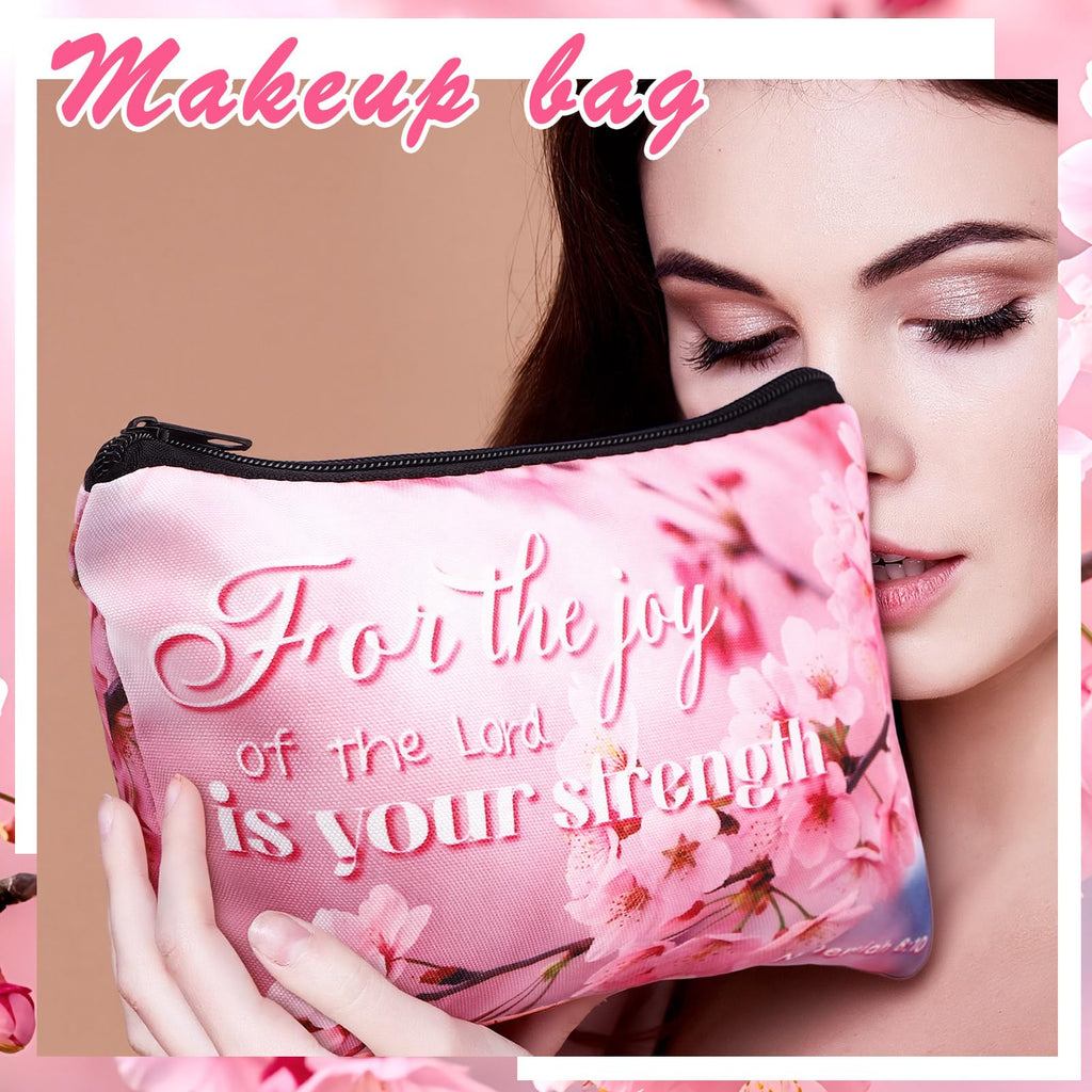 Pinkunn 16 Pcs Valentines Canvas Makeup Bags – Inspirational Bible Verse Pouches with Zipper