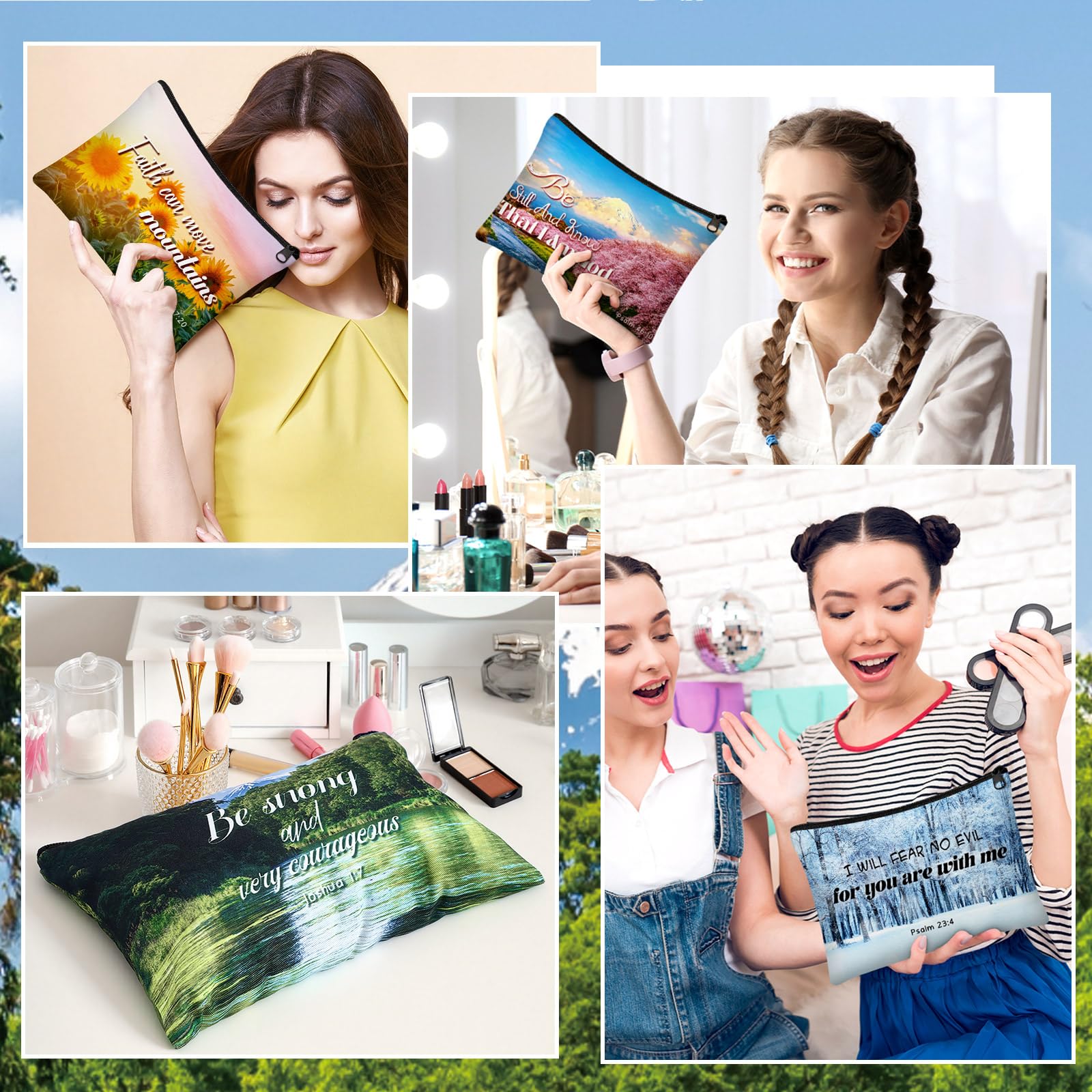Pinkunn 16 Pcs Valentines Canvas Makeup Bags – Inspirational Bible Verse Pouches with Zipper