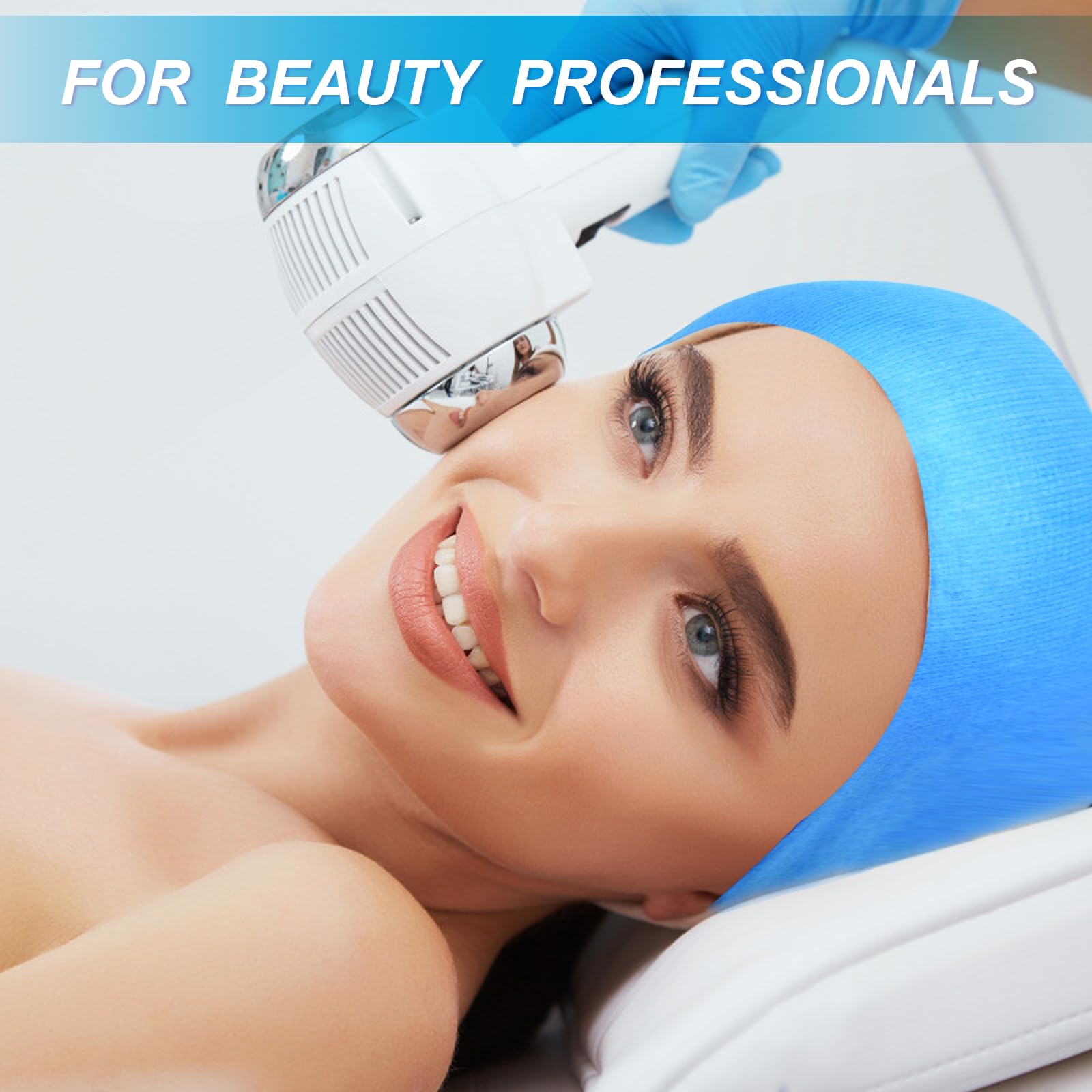 PINKXHY 128-Count Disposable Spa Facial Headbands – Blue Non-Woven, Soft Hair Care for Salons