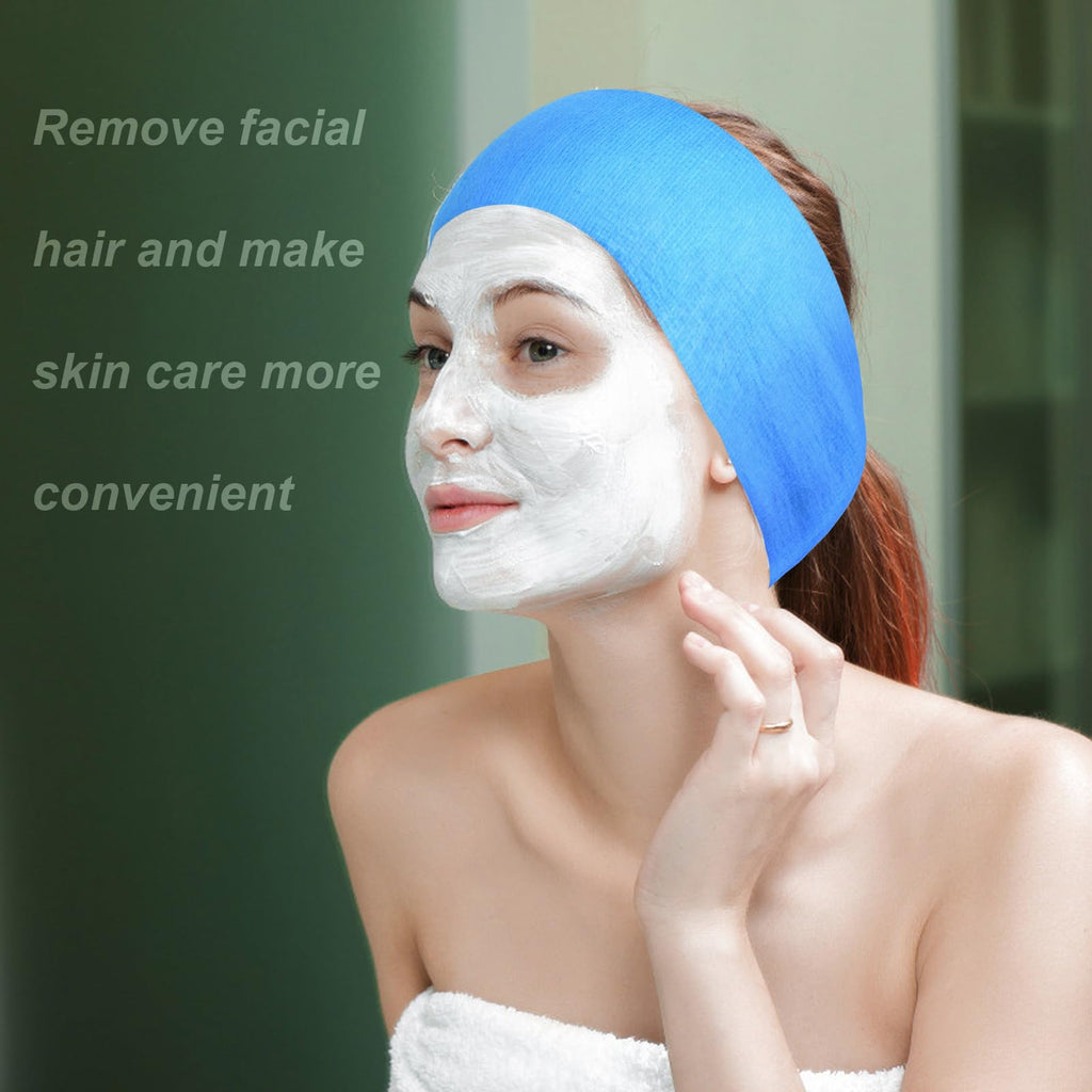 PINKXHY 128-Count Disposable Spa Facial Headbands – Blue Non-Woven, Soft Hair Care for Salons