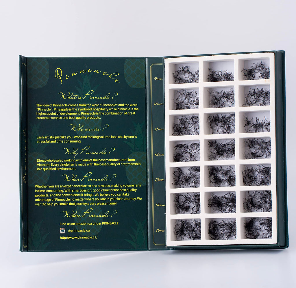 Pinneacle 2100 Premade Volume Fans – 21 Sizes in 1 Box (C/CC/D, 9–15mm) for Beginners