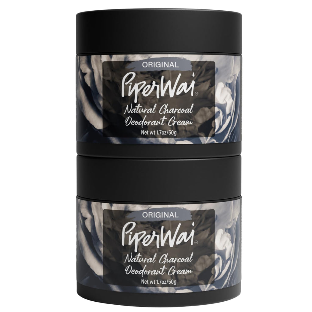 PiperWai Natural Deodorant Cream – Aluminum-Free, Activated Charcoal & Magnesium | Vegan 2 oz Jar (2-Pack)