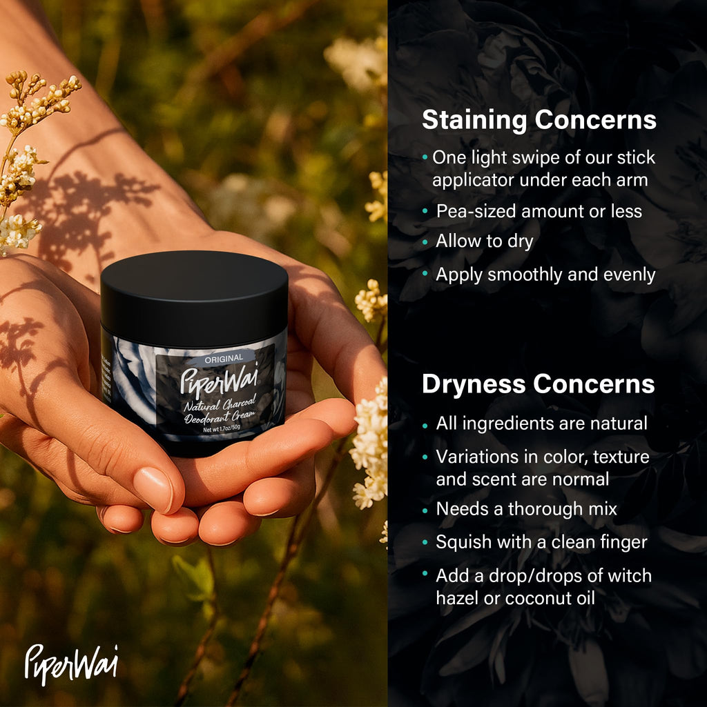 PiperWai Natural Deodorant Cream – Aluminum-Free, Activated Charcoal & Magnesium | Vegan 2 oz Jar (2-Pack)