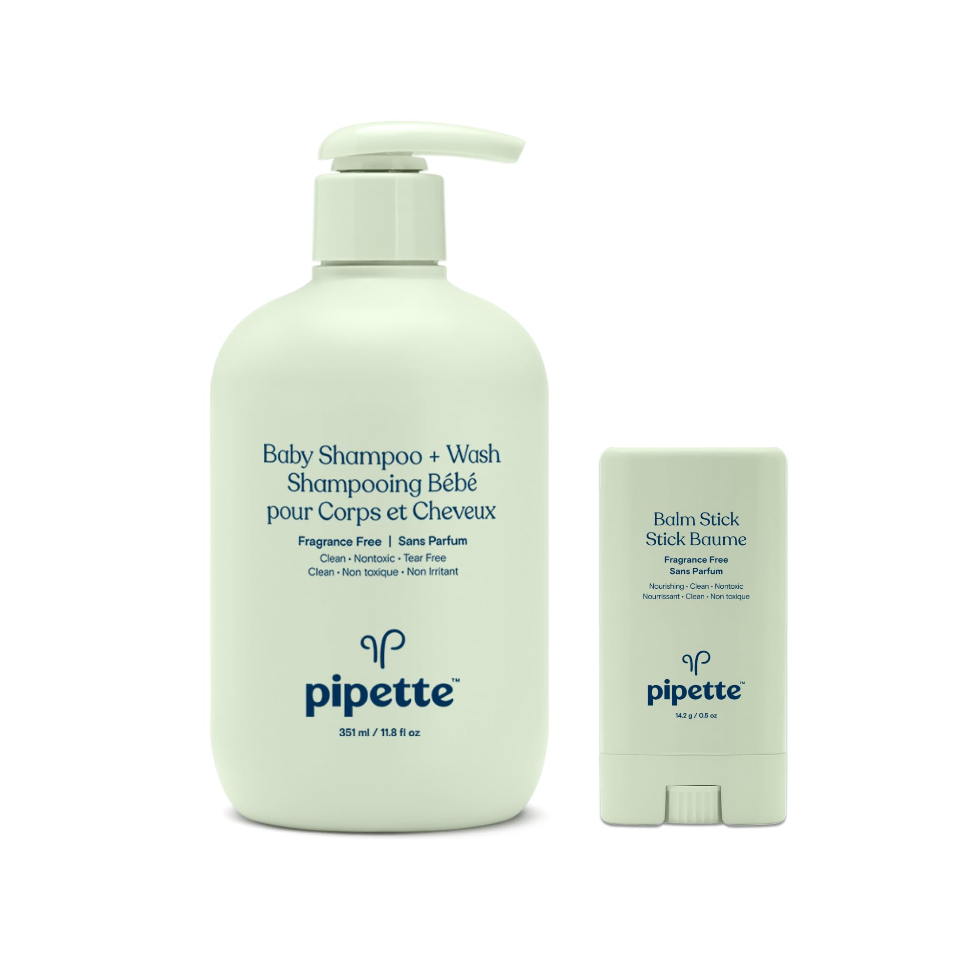 Pipette Fragrance-Free Baby Shampoo + Wash + Balm Stick Duo | Gentle, Tear-Free Bath Time