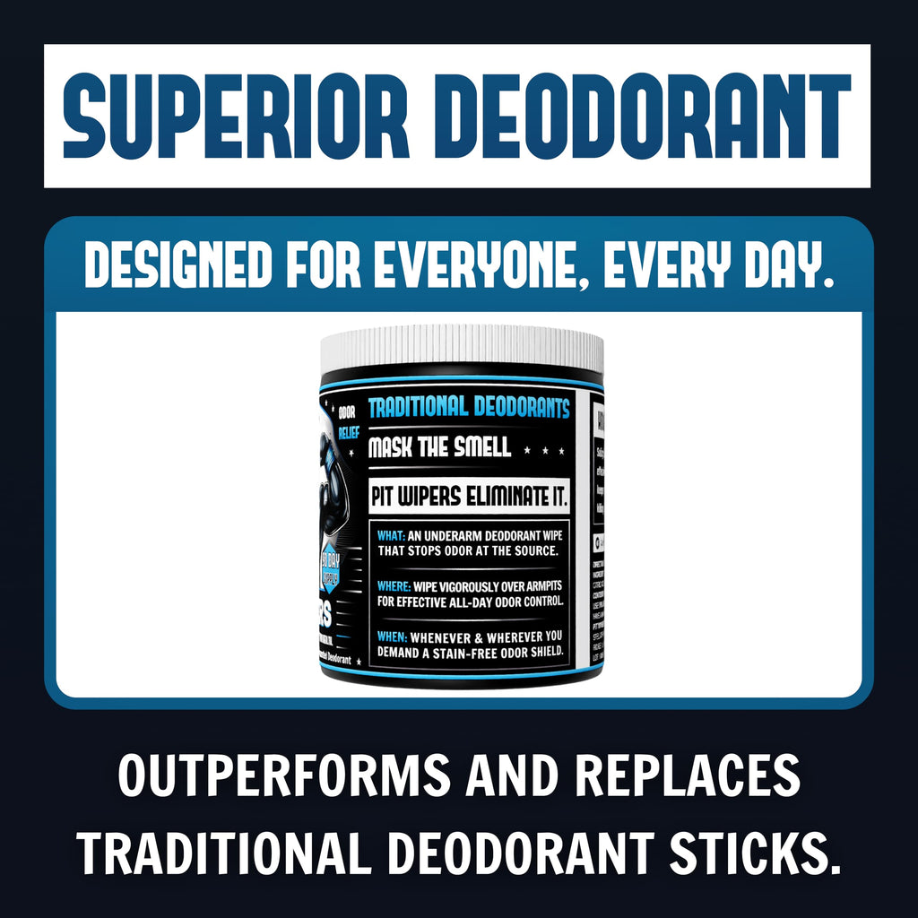 Pit Wipers Aluminum-Free Unscented Underarm Deodorant Wipes – Maximum Strength, 90 Wipes (3-Month Supply)