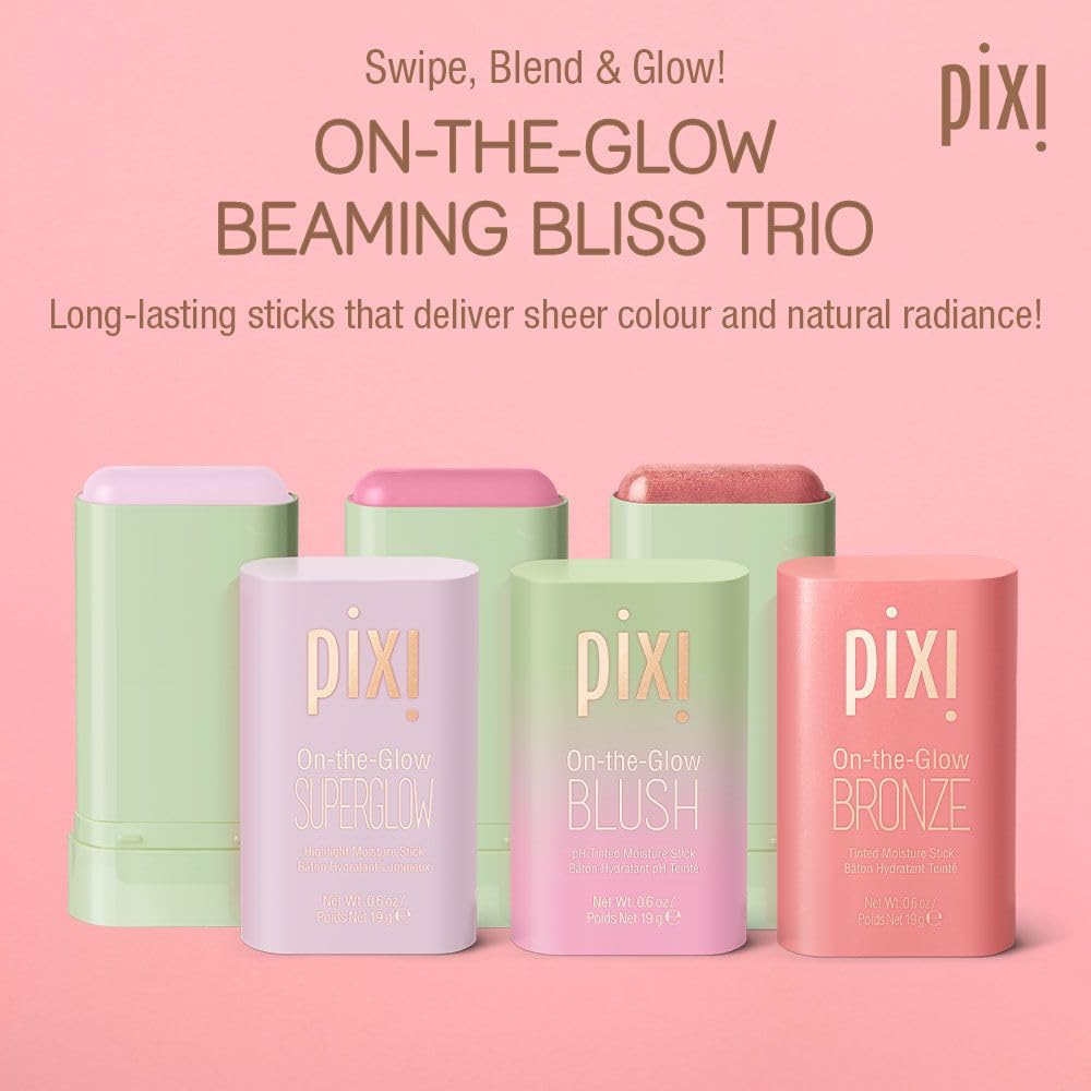 Pixi Beaming Bliss On-the-Glow Trio – Hydrating Cheek Tint, Bronzer & Highlighter (Travel Size, Vegan)