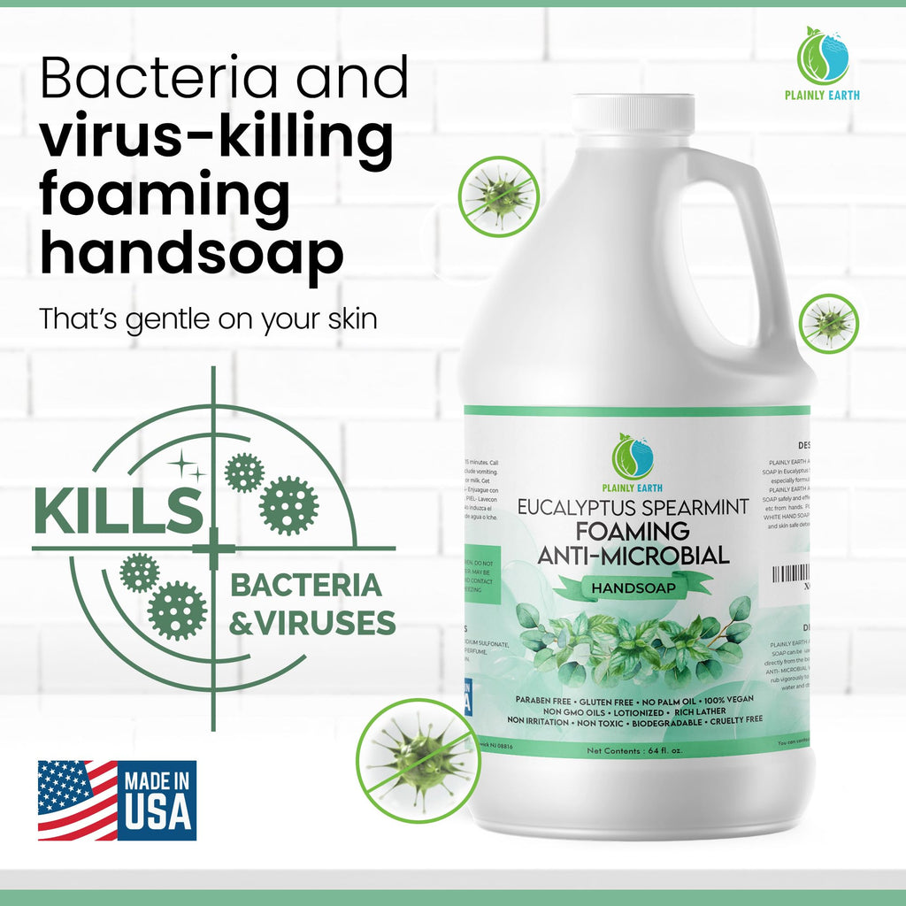 Plainly Earth Antimicrobial Hand Soap 64 oz Refill – Eucalyptus & Spearmint Foaming Liquid