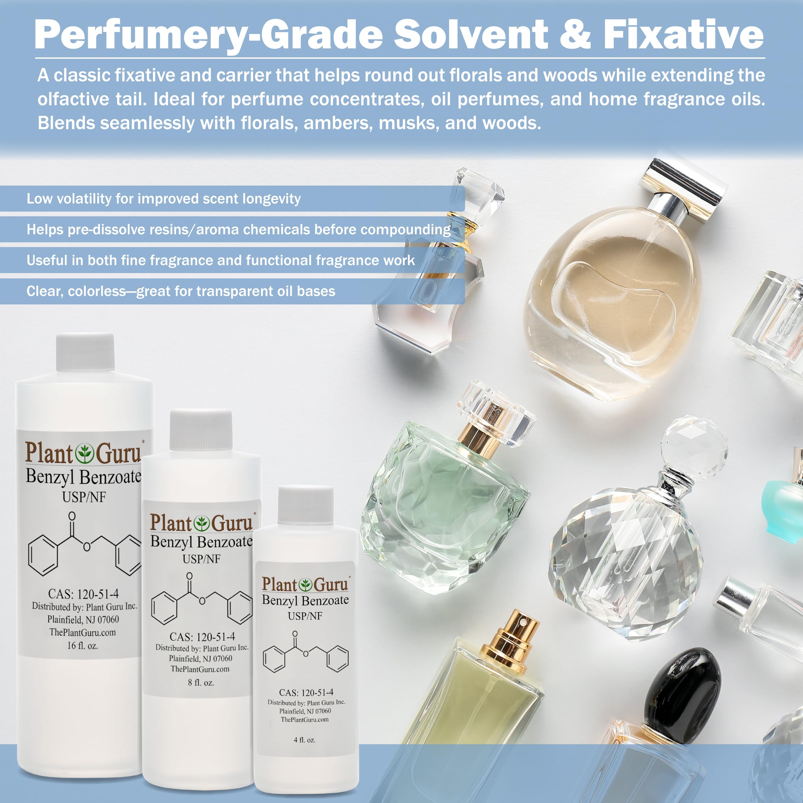 Plant Guru Benzyl Benzoate USP Grade Liquid 16 oz – Fragrance, Cosmetics & Hair Care