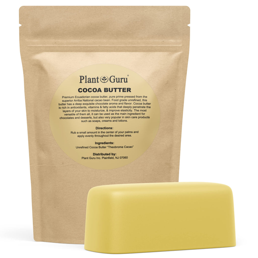 Plant Guru Raw Cocoa Butter 1 lb Bar – 100% Pure Unrefined Food-Grade Arriba Nacional Cocoa