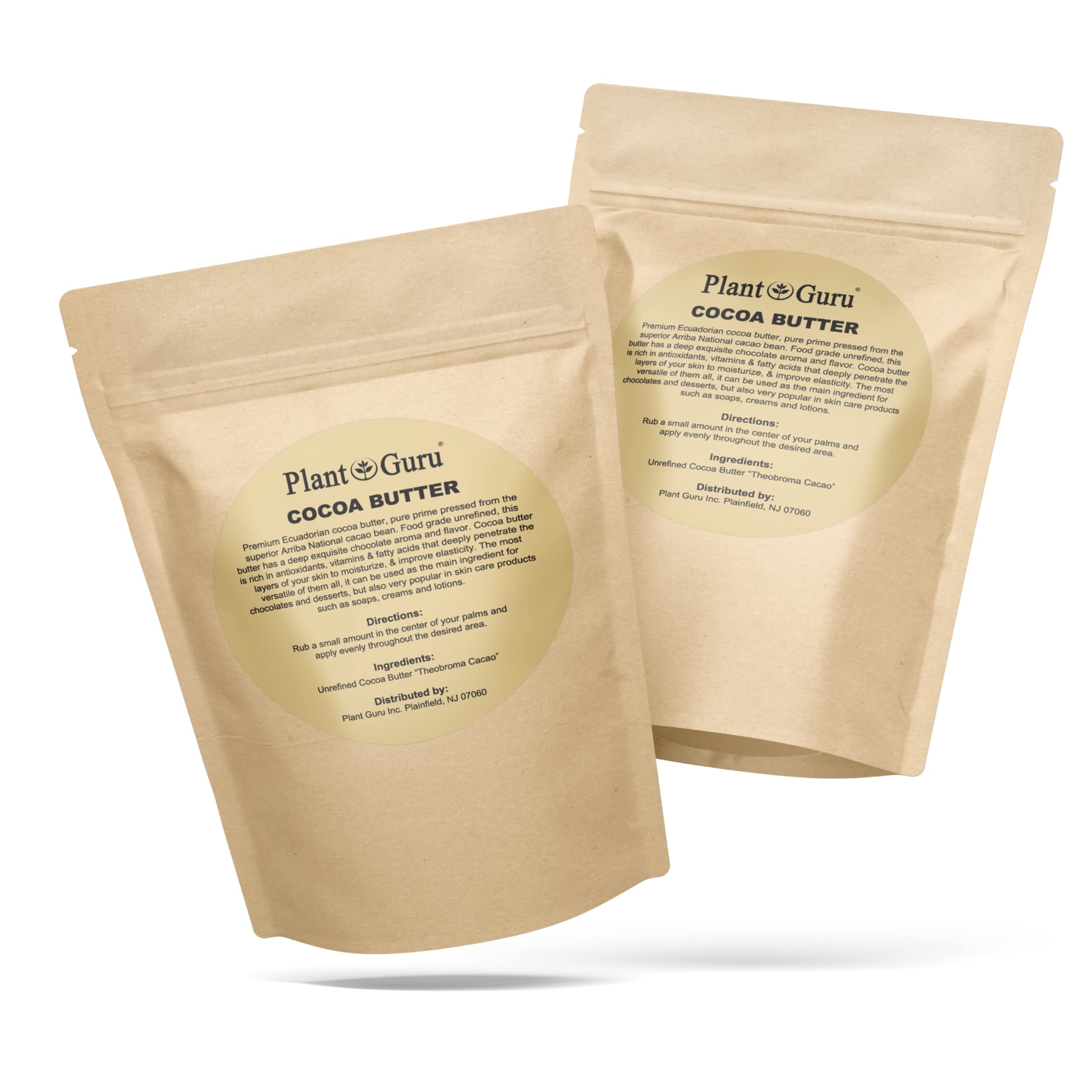 Plant Guru Raw Cocoa Butter 2-lb Bar – 100% Pure Arriba Nacional Cacao Bean
