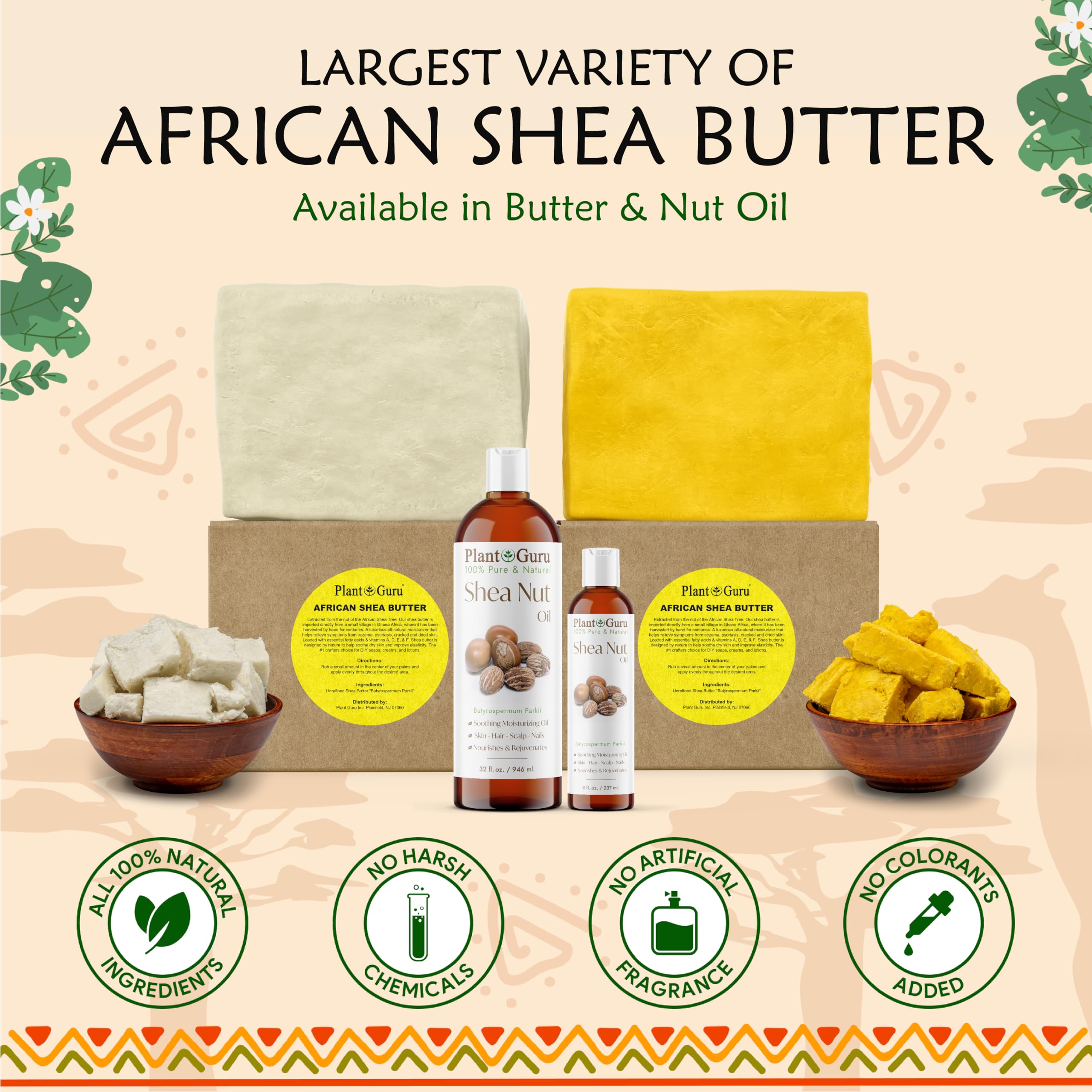 Plant Guru Raw African Shea Butter 32 oz – Pure, Unrefined, Ghana Imported
