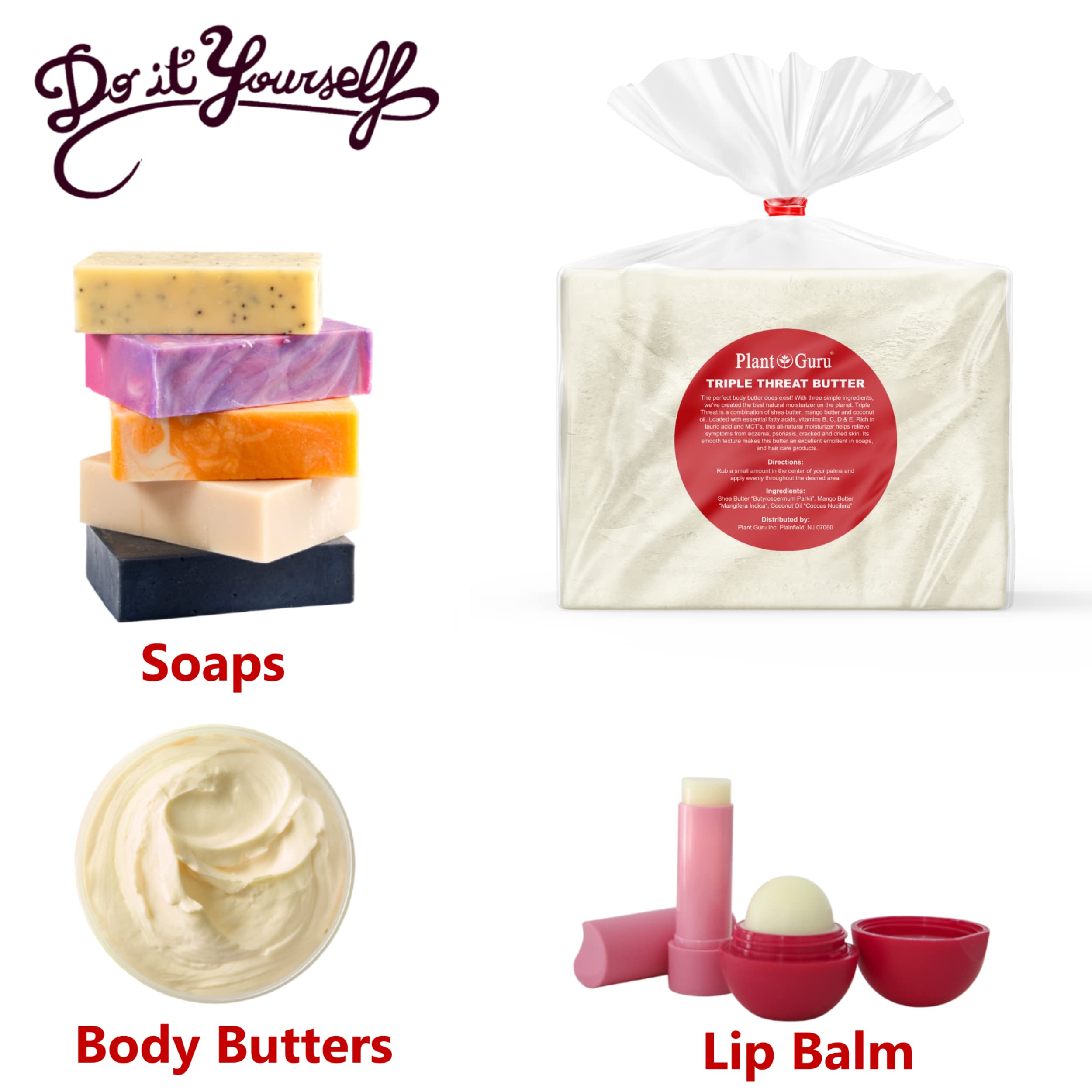 Plant Guru Triple Threat Body Butter 3 lb Bulk – Unrefined Shea, Mango & Coconut Oil
