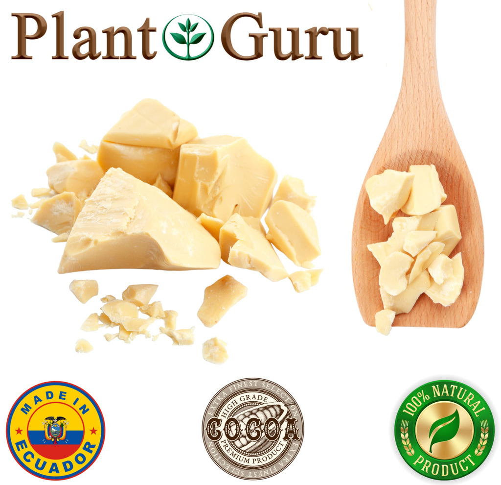 Plant Guru Raw Cocoa Butter 16 oz – 100% Pure Unrefined Arriba Nacional Cocoa, Bulk for Lip Balms & DIY Body Butters