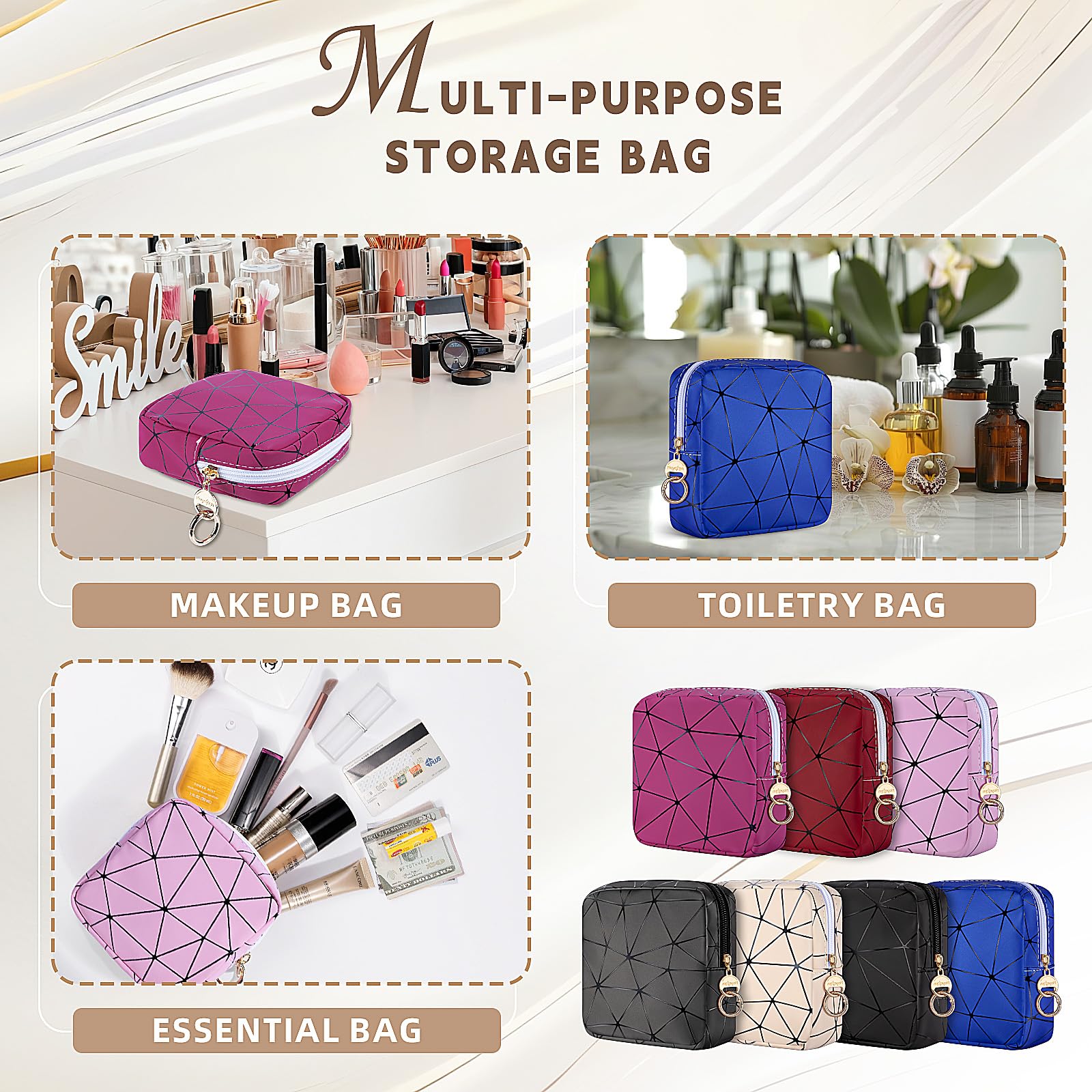 Playexen 2 PCS Mini Makeup Bag Set – Small Travel Cosmetic Bags (Black & Beige)