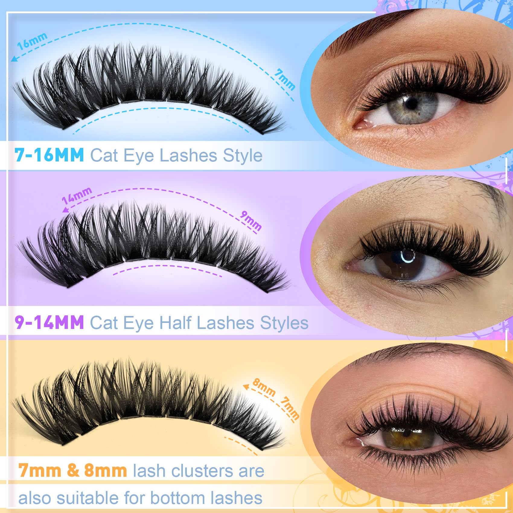 Pleell Lash Clusters 320 Pcs – Cat Eye 7-16mm 80D DIY Lashes