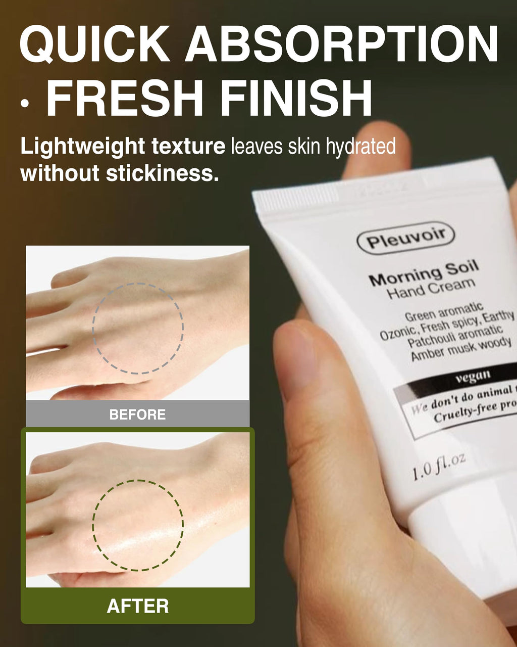 Pleuvoir Morning Soil Hand Cream – Fresh Earthy Ozonic Scent, Lightweight Hydration