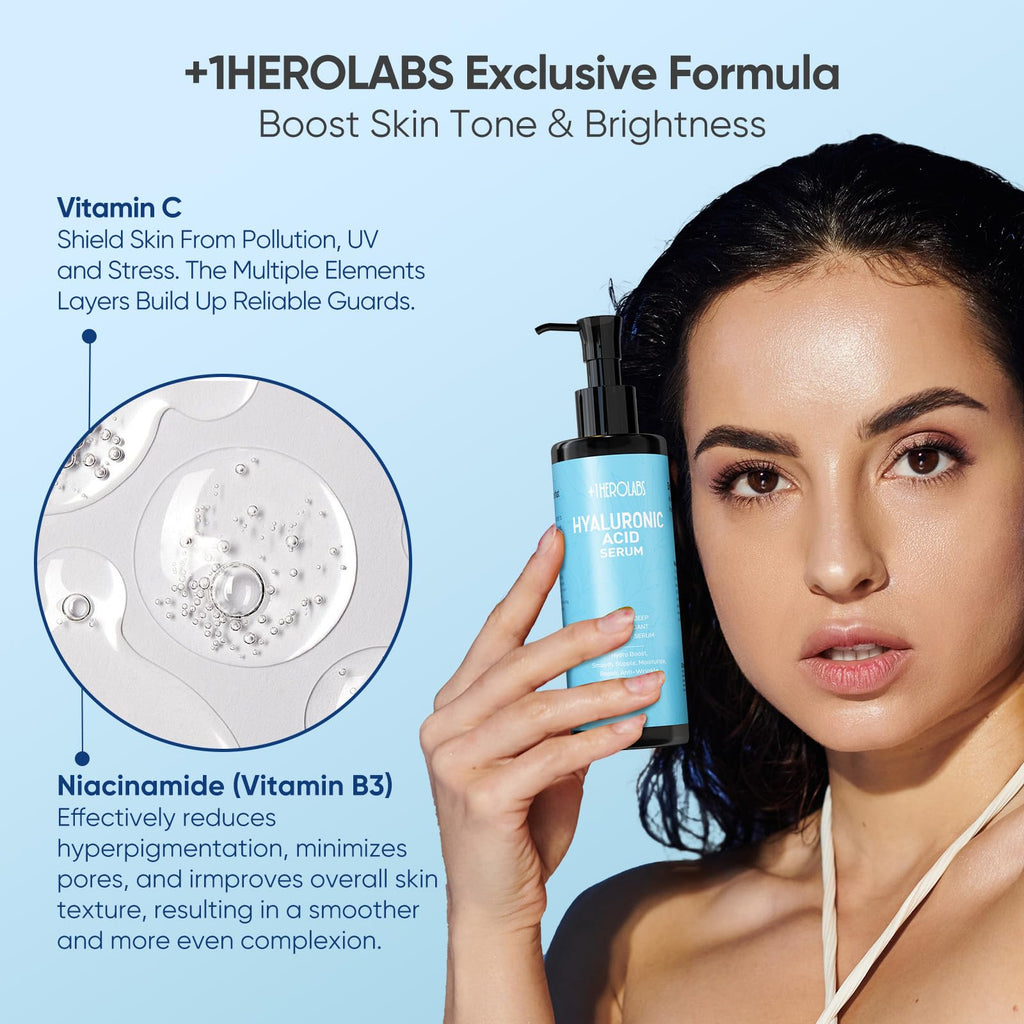 +1HEROLABS Hyaluronic Acid Serum with Vitamin C, B5, E & Niacinamide — Hydrating, Fragrance-Free
