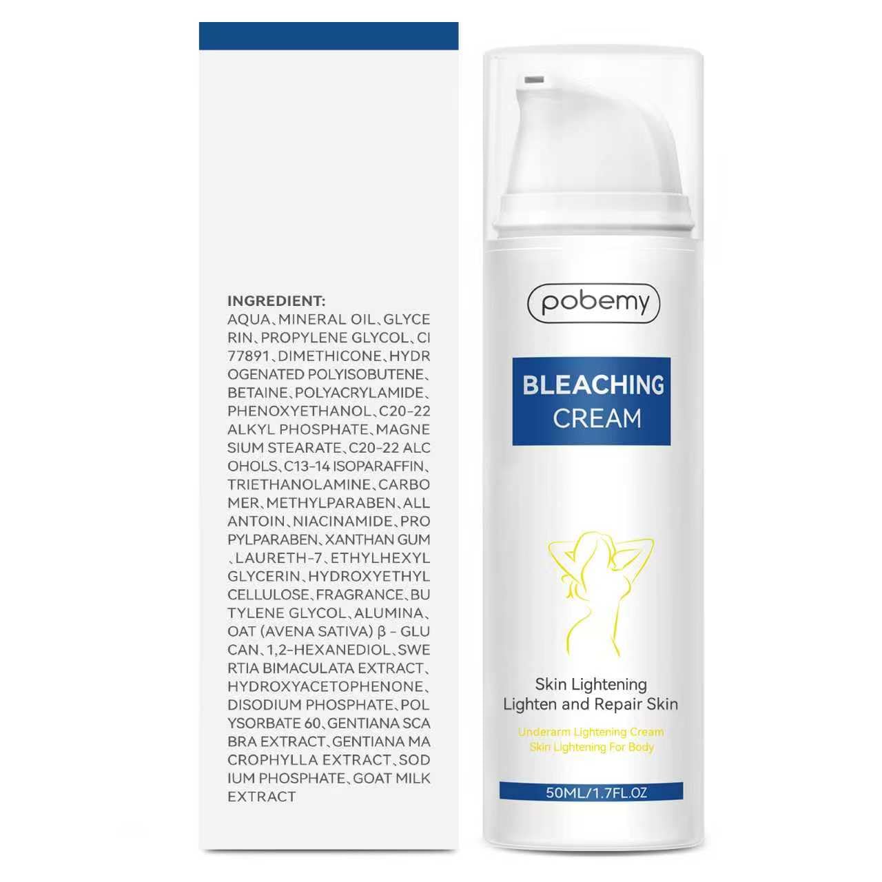 POBEMY Skin Lightening Cream with Vitamin C – Dark Spot Corrector for Body & Intimate Areas (1.7 fl oz)