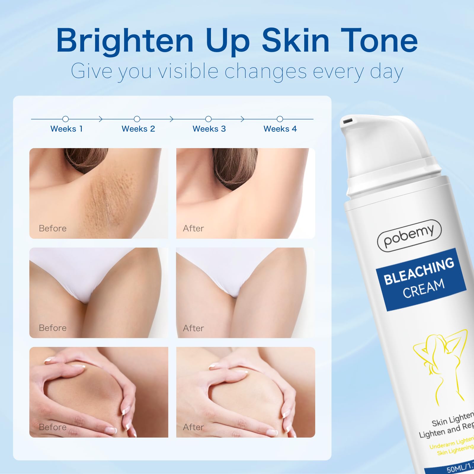 POBEMY Skin Lightening Cream with Vitamin C – Dark Spot Corrector for Body & Intimate Areas (1.7 fl oz)