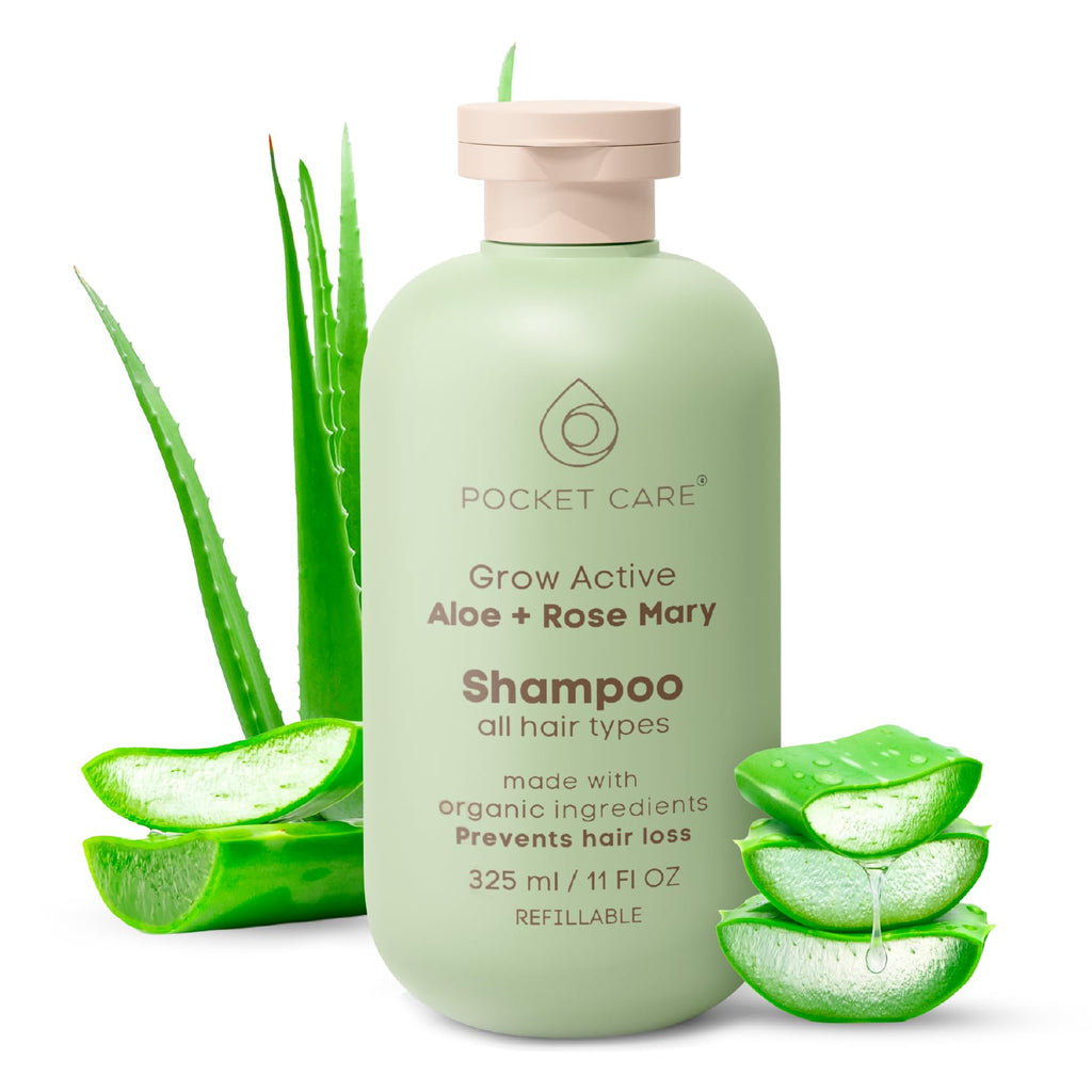 PocketCare Organic Shampoo – Artisanal Aloe Pulp, Rosemary & Natural Nutrients | Hydration & Hair Support 325ml