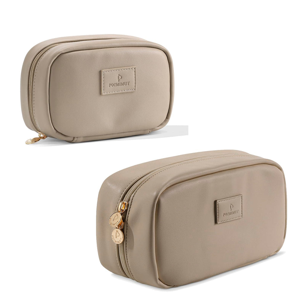 Pocmimut Makeup Bag 2-Pack Open Flat Small Cosmetic Pouch with Divider – Apricot