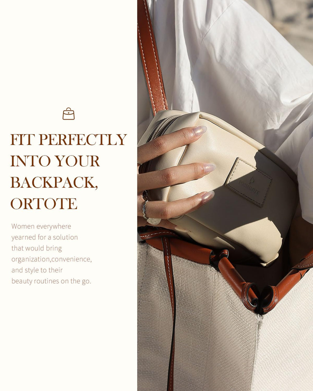 Pocmimut Makeup Bag 2-Pack Open Flat Small Cosmetic Pouch with Divider – Apricot