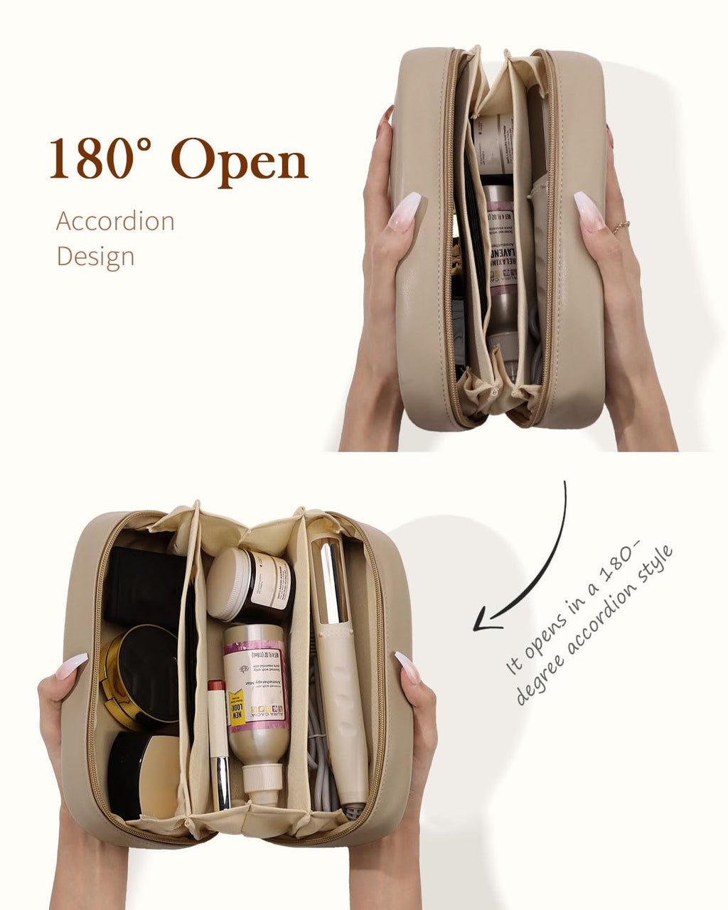 Pocmimut Makeup Bag 2-Pack Open Flat Small Cosmetic Pouch with Divider – Apricot