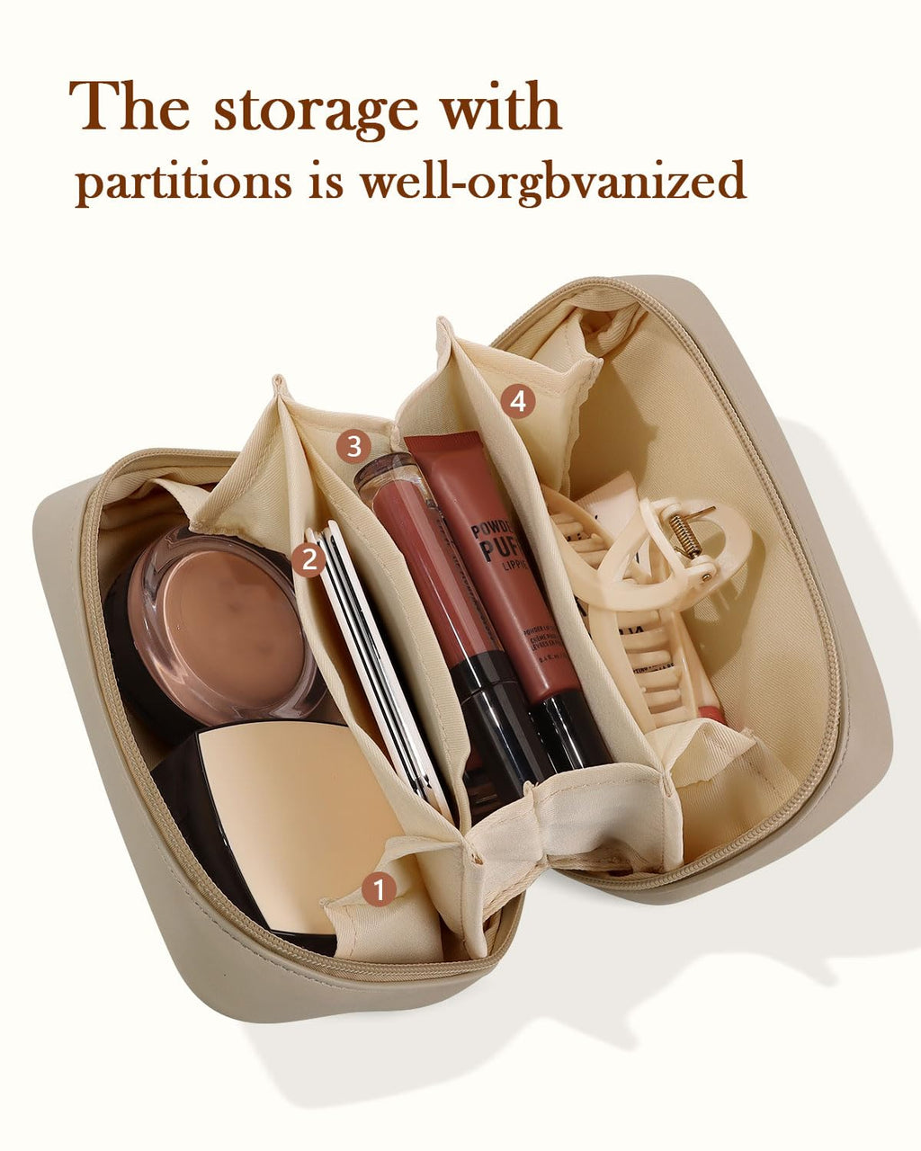 Pocmimut Makeup Bag 2-Pack Open Flat Small Cosmetic Pouch with Divider – Apricot