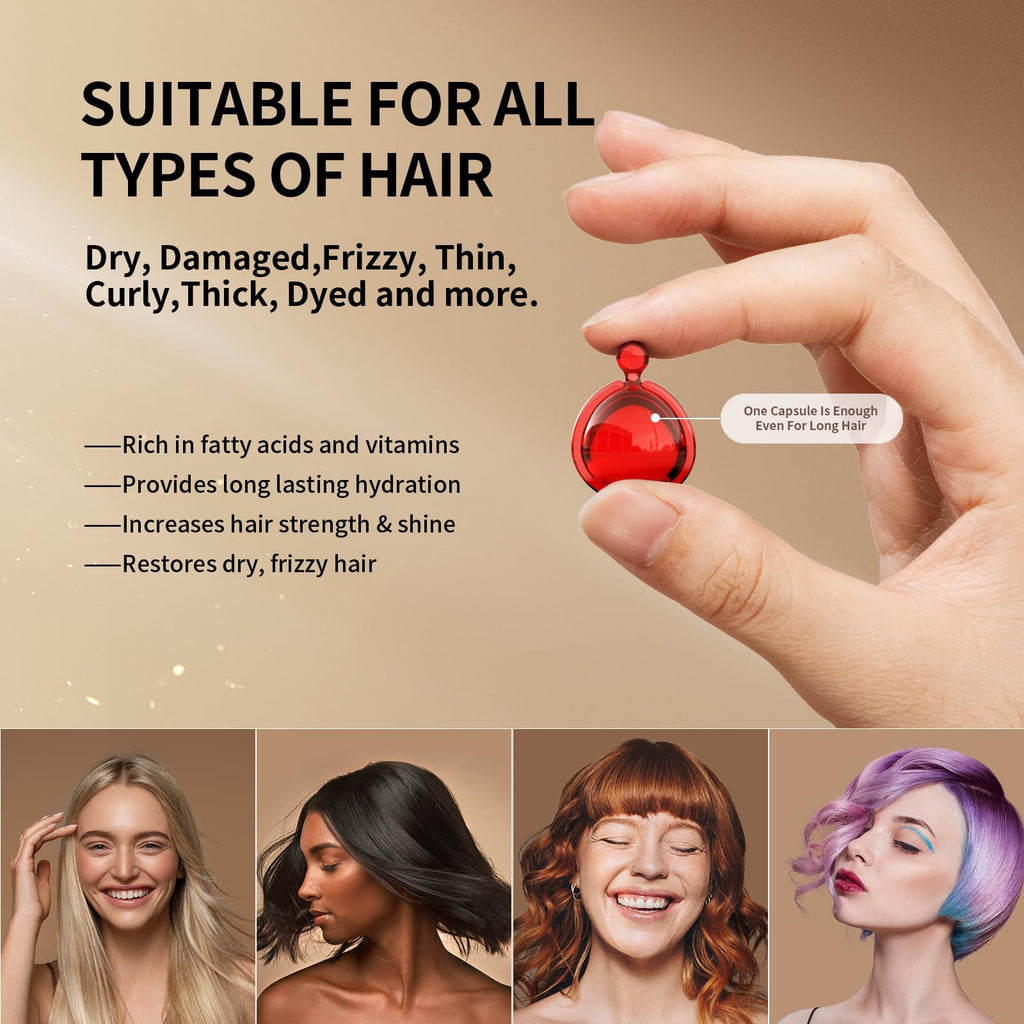 POEROES Hair Oil 50 Capsules – Argan & Avocado Leave-In Serum for Frizz Control