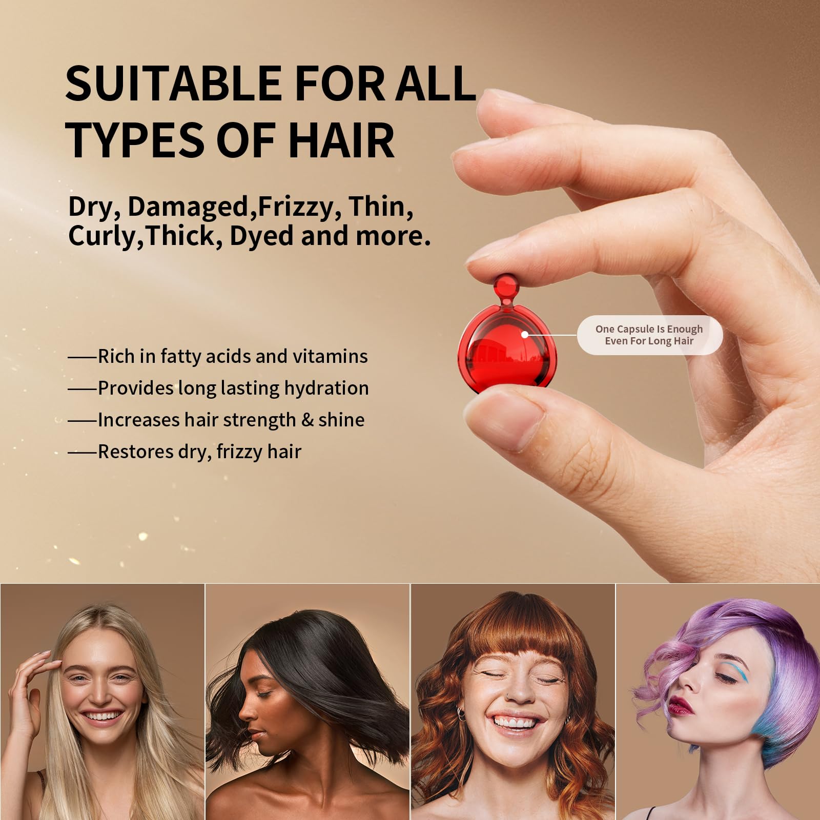 POEROES Hair Oil 50 Capsules – Argan & Avocado Leave-In Serum for Frizz Control