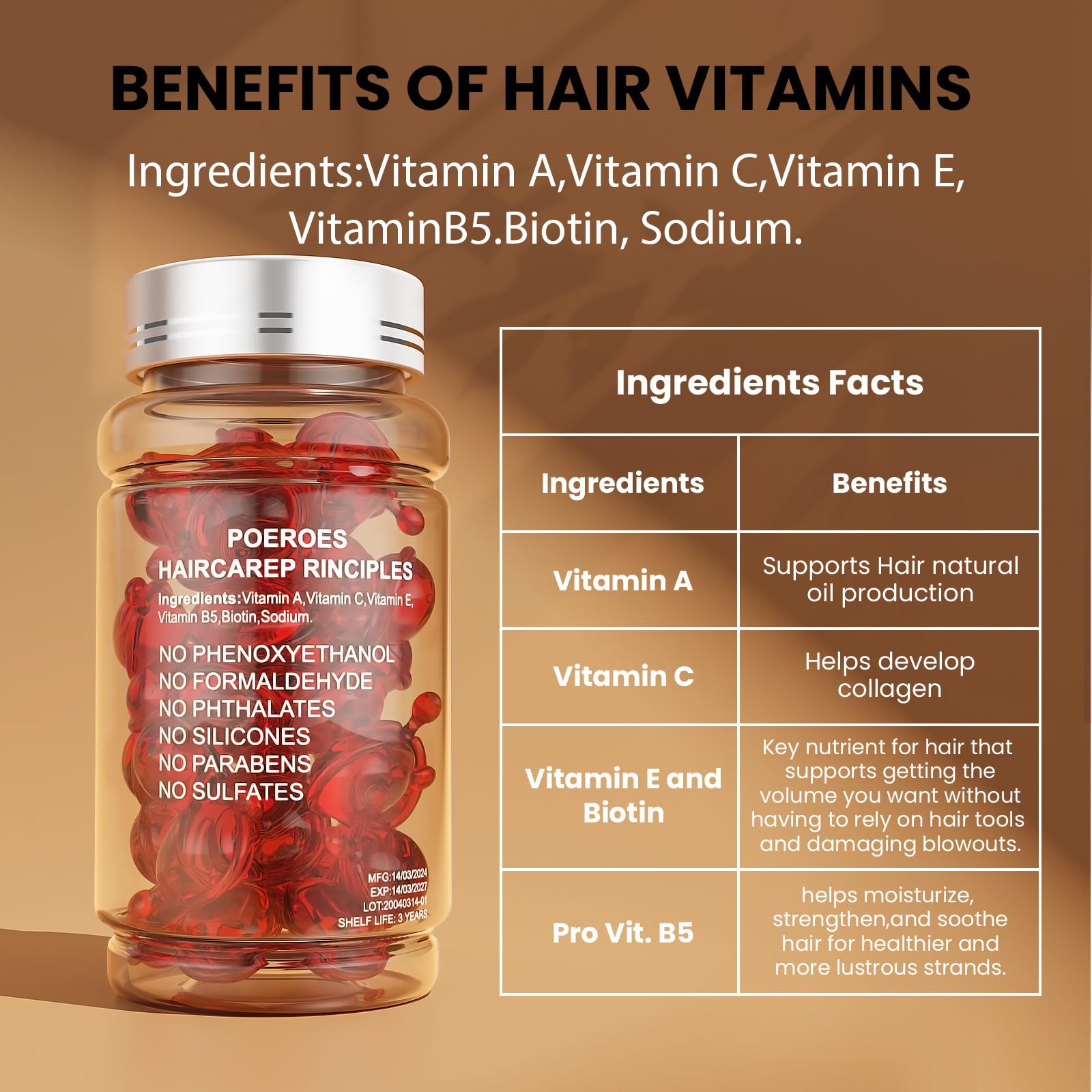POEROES Hair Oil 50 Capsules – Argan & Avocado Leave-In Serum for Frizz Control
