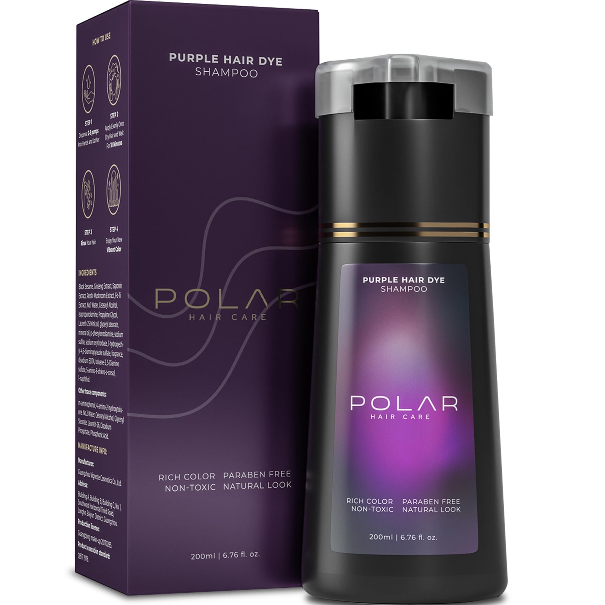 Polar Hair Care Purple Dye Shampoo for Gray Hair – Ammonia-Free 3-in-1 Color (6.76 Fl Oz)