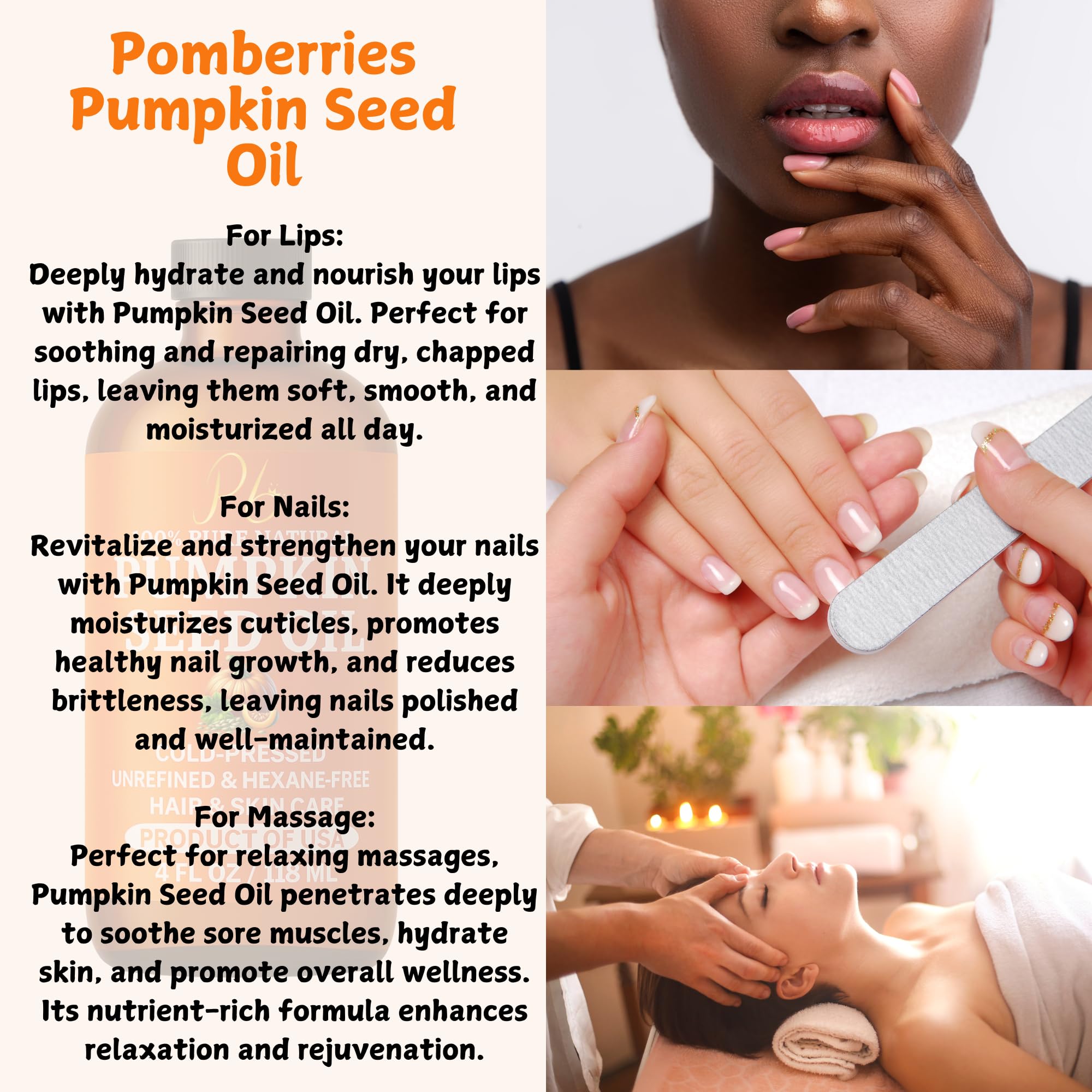 Pomberries Pumpkin Seed Oil – Cold-Pressed & 100% Pure, 4 oz Glass Bottle