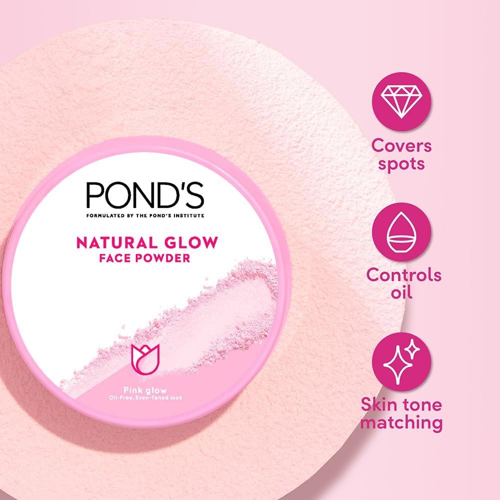 Pond's Natural Glow Face Powder Pink Glow – 30g | Matte Finish & Oil Control for Normal Skin
