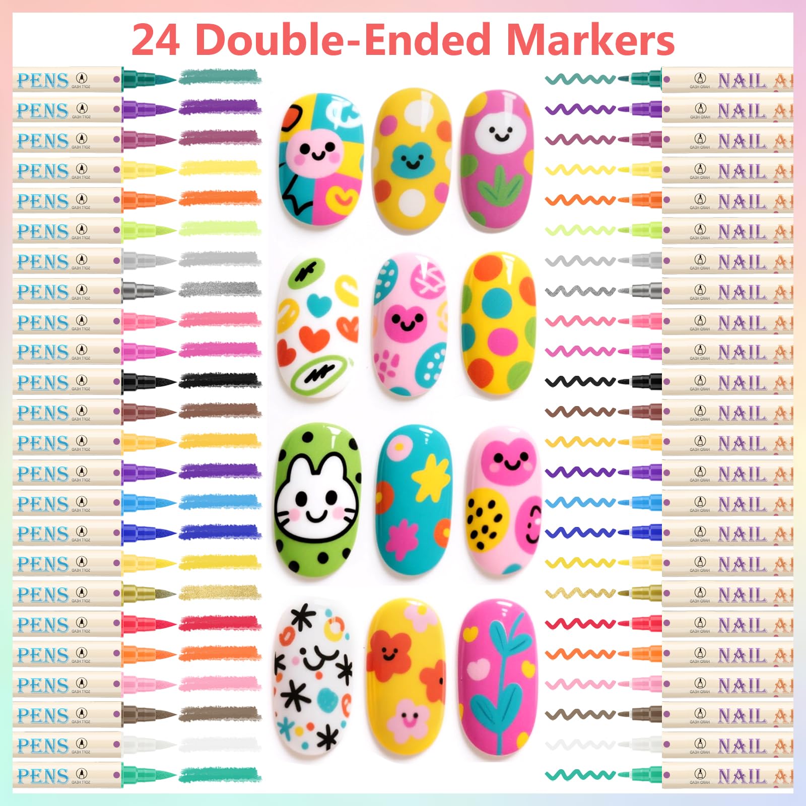 Ponhey 24 Colors Nail Art Pens Set - Quick-Drying Acrylic Markers for Nail Art & DIY Manicure