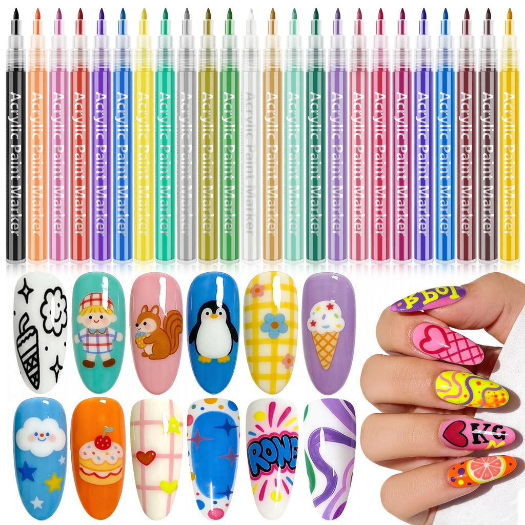 Ponhey 24 Colors Nail Art Pens Set – 0.7mm Quick-Dry Nail Markers for DIY Manicure