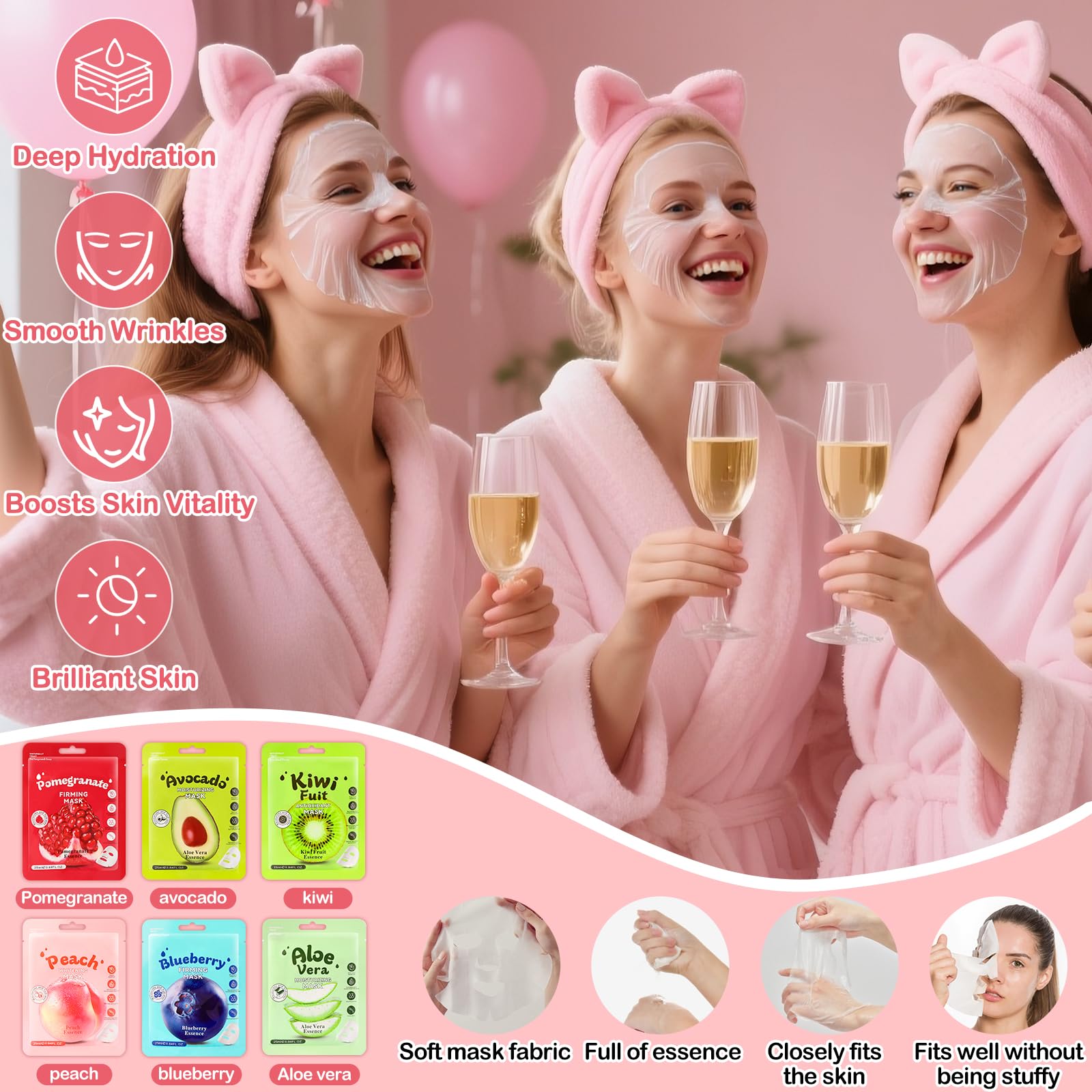 Ponhey 66 PCS Spa Party Supplies – Facial Masks, Skin Care, Foot Bath Bombs for Spa Sleepovers