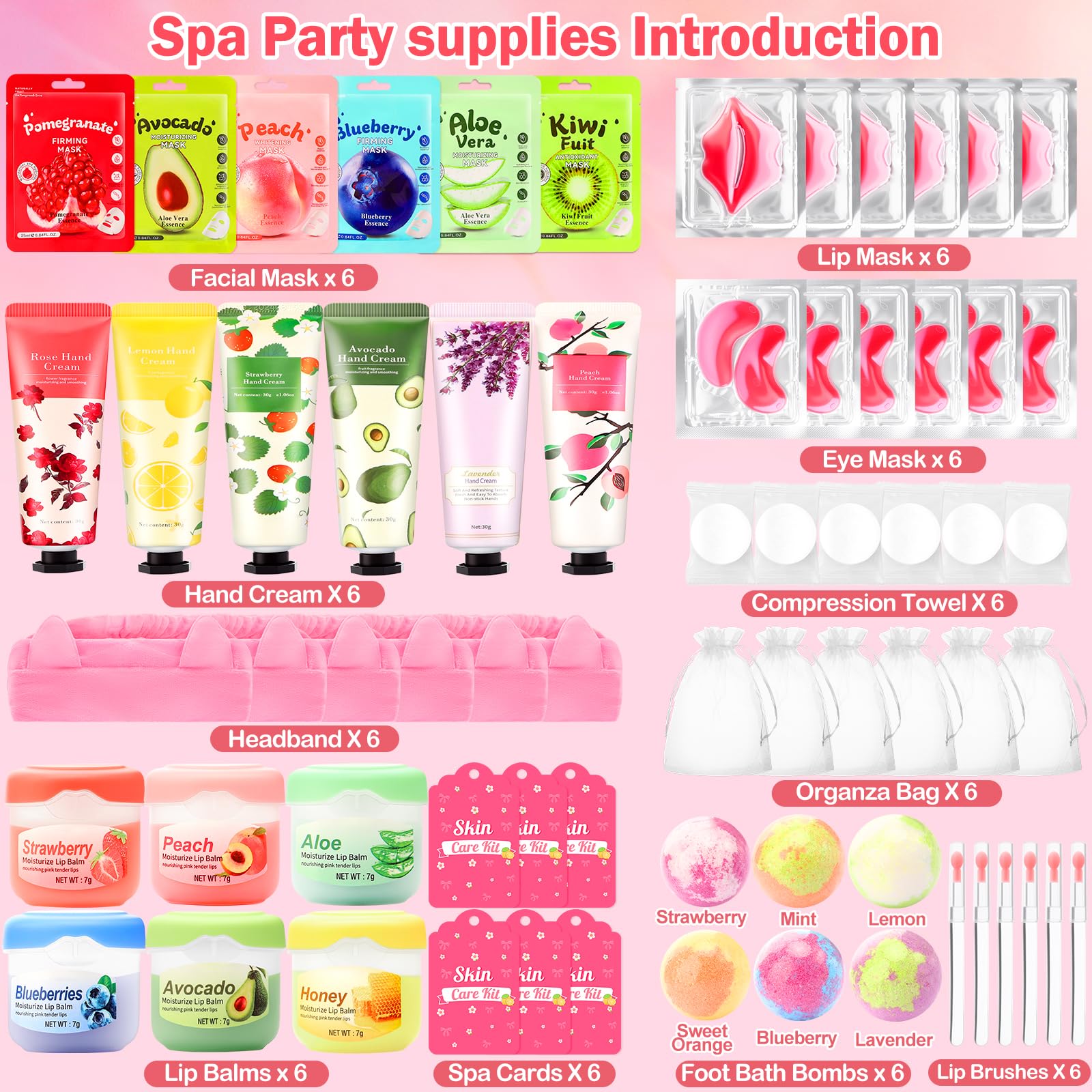 Ponhey 66 PCS Spa Party Supplies – Facial Masks, Skin Care, Foot Bath Bombs for Spa Sleepovers