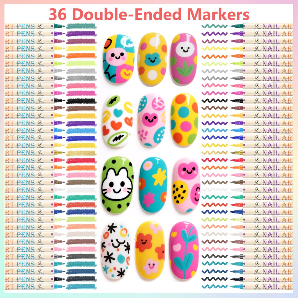 Ponhey 36 Colors Nail Art Pens Set – 0.7mm Quick-Drying Acrylic Markers for Nail Design, Dots & Lines, Home & Salon DIY