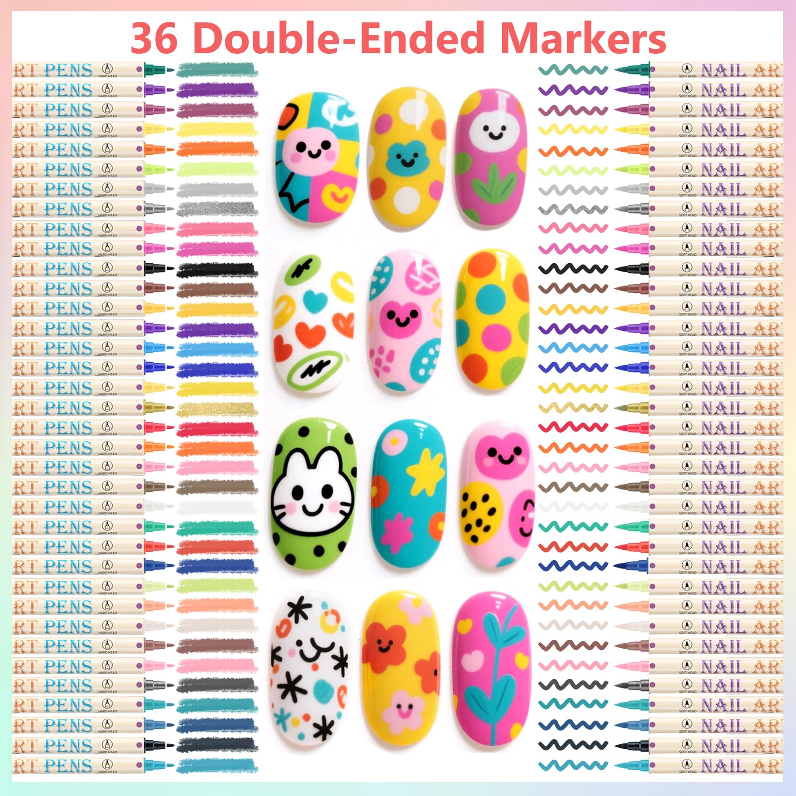 Ponhey 36 Colors Nail Art Pens Set – 0.7mm Quick-Drying Acrylic Markers for Nail Design, Dots & Lines, Home & Salon DIY