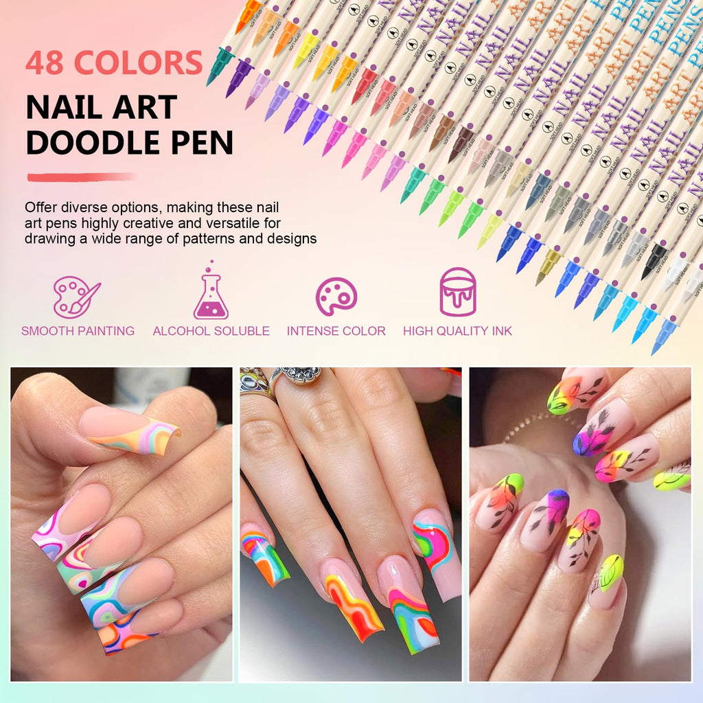 Ponhey 48 Colors Nail Art Pens Set – Quick-Drying Acrylic Markers for Nail Design
