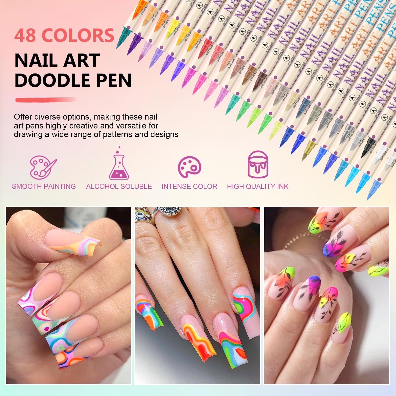 Ponhey 48 Colors Nail Art Pens Set – Quick-Drying Acrylic Markers for Nail Design