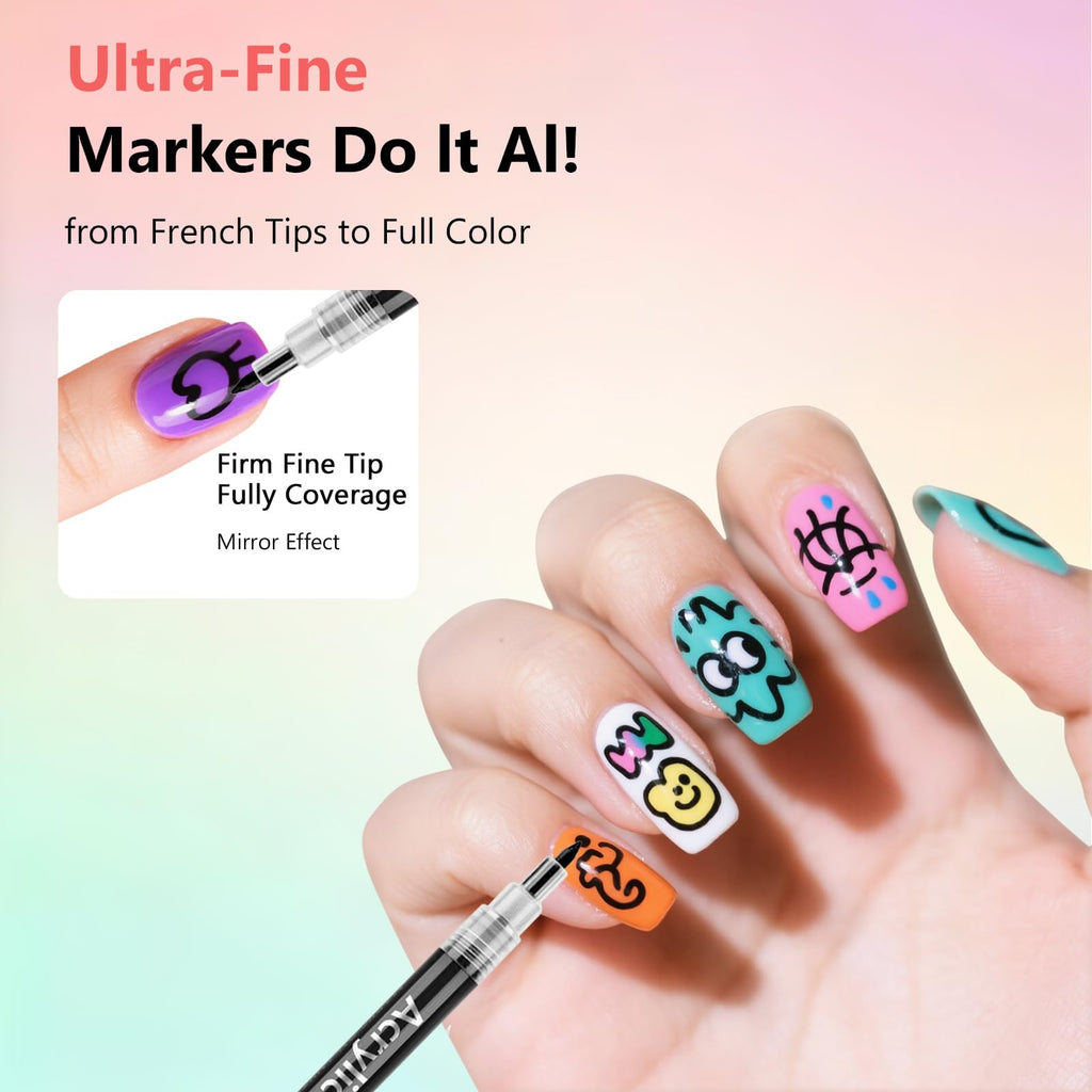 Ponhey 24 Colors Nail Art Pens Set – 0.7mm Quick-Dry Nail Markers for DIY Manicure
