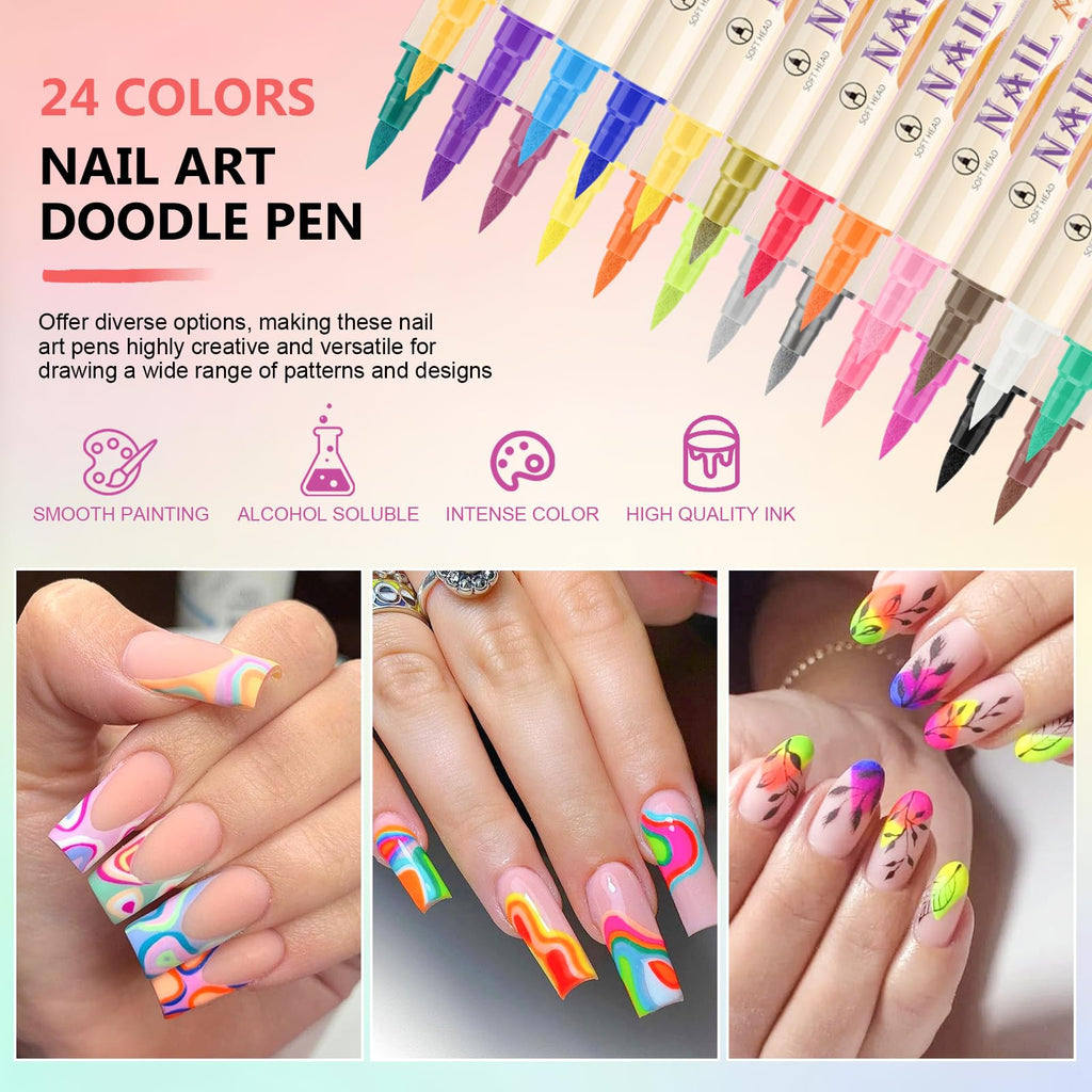Ponhey 24 Colors Nail Art Pens Set - Quick-Drying Acrylic Markers for Nail Art & DIY Manicure