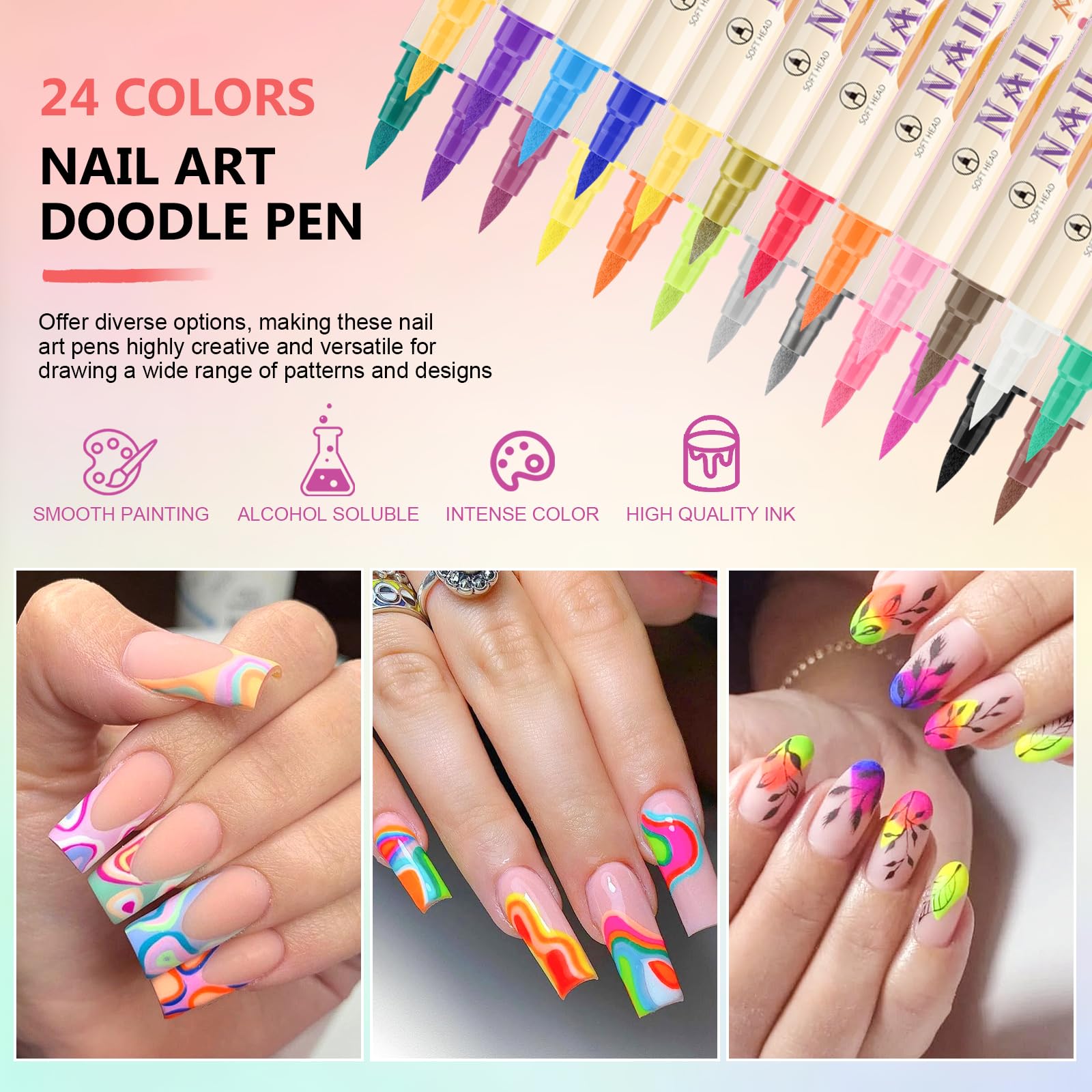 Ponhey 24 Colors Nail Art Pens Set - Quick-Drying Acrylic Markers for Nail Art & DIY Manicure