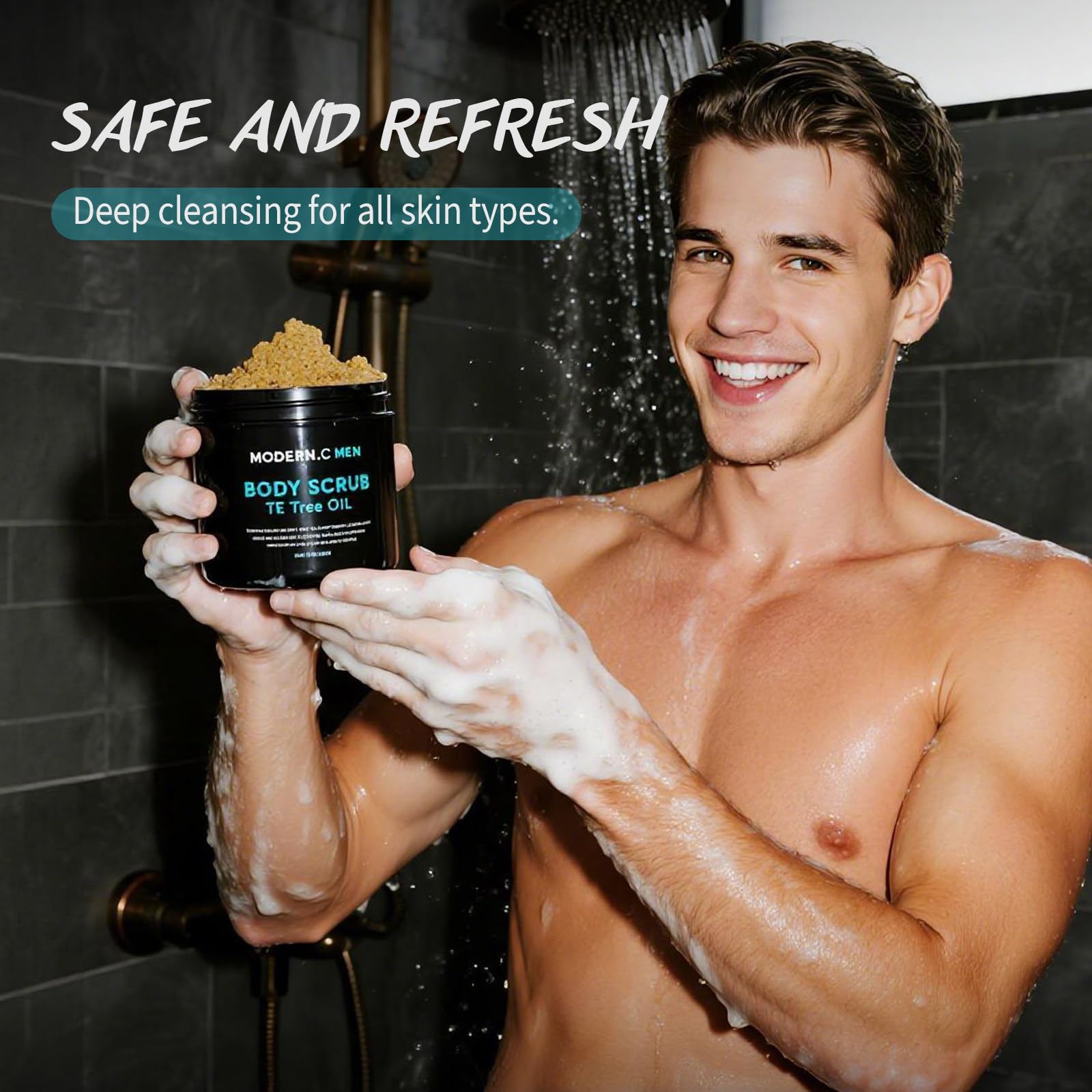 POP MODERN.C Men Body Scrub with Tea Tree Oil – Exfoliating Wash & Scrub (2% BHA, 10% AHA)