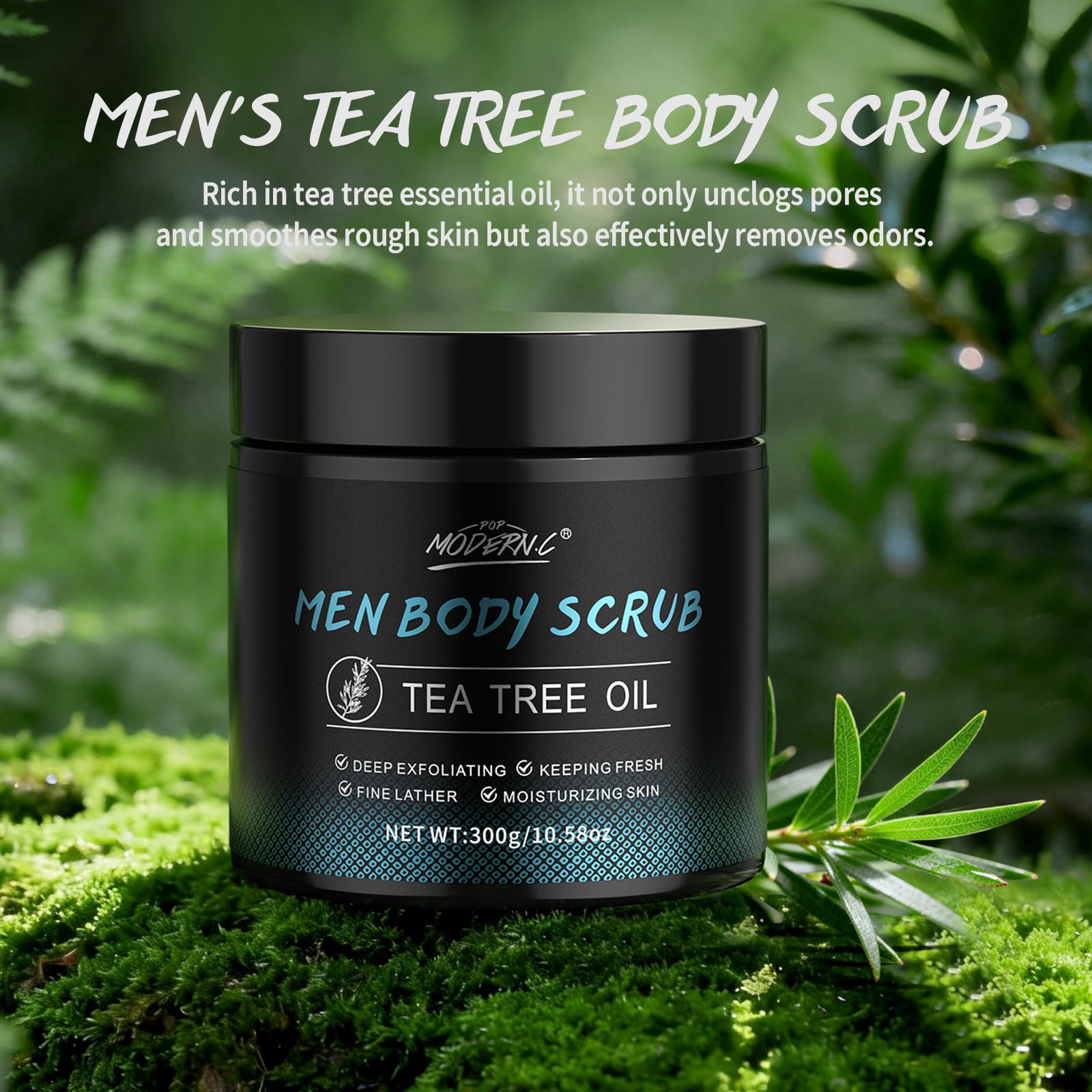 POP MODERN.C Men Body Scrub with Tea Tree Oil – Exfoliating Wash & Scrub (2% BHA, 10% AHA)