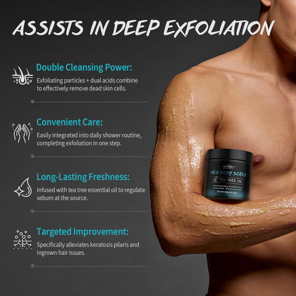 POP MODERN.C Men Body Scrub with Tea Tree Oil – Exfoliating Wash & Scrub (2% BHA, 10% AHA)