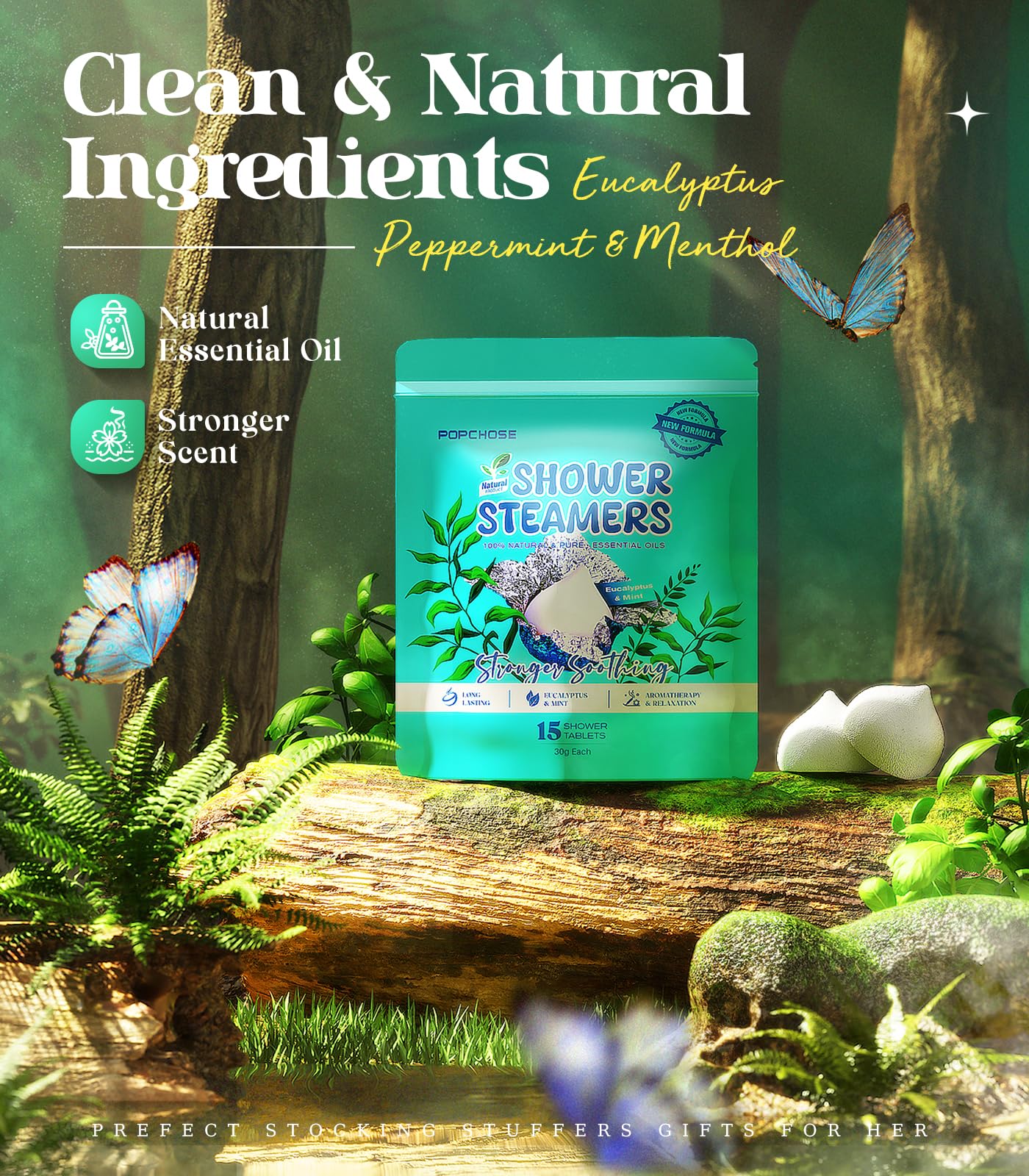 POPCHOSE Shower Steamers Aromatherapy – Eucalyptus Mint, Gift for Women & Men, Home Spa & Self-Care