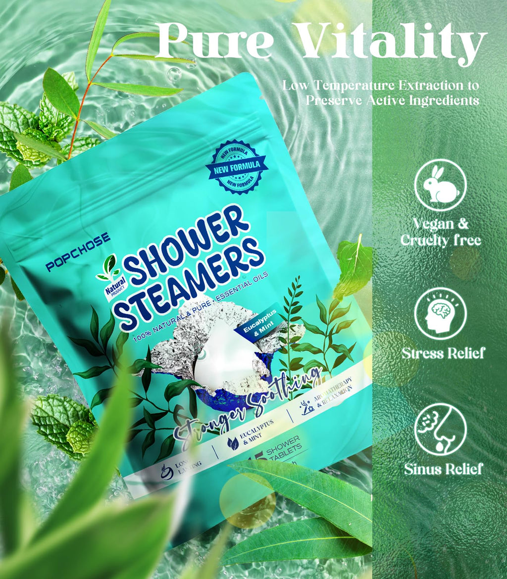 POPCHOSE Shower Steamers Aromatherapy – Eucalyptus Mint, Gift for Women & Men, Home Spa & Self-Care